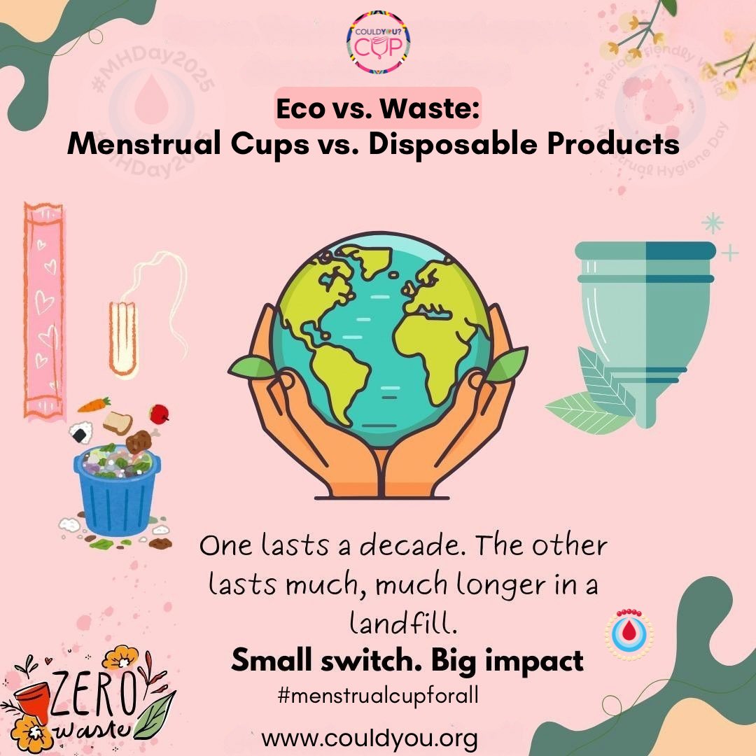 Menstrual cups last up to 10 years. Disposables? Centuries in landfills.
🌍 Small switch. Big impact.

💬 What’s stopping more people from making the switch? Let’s talk about it! ⬇️
#MenstrualCupForAll #MHDay2025 #ZeroWastePeriods #EcoFriendly