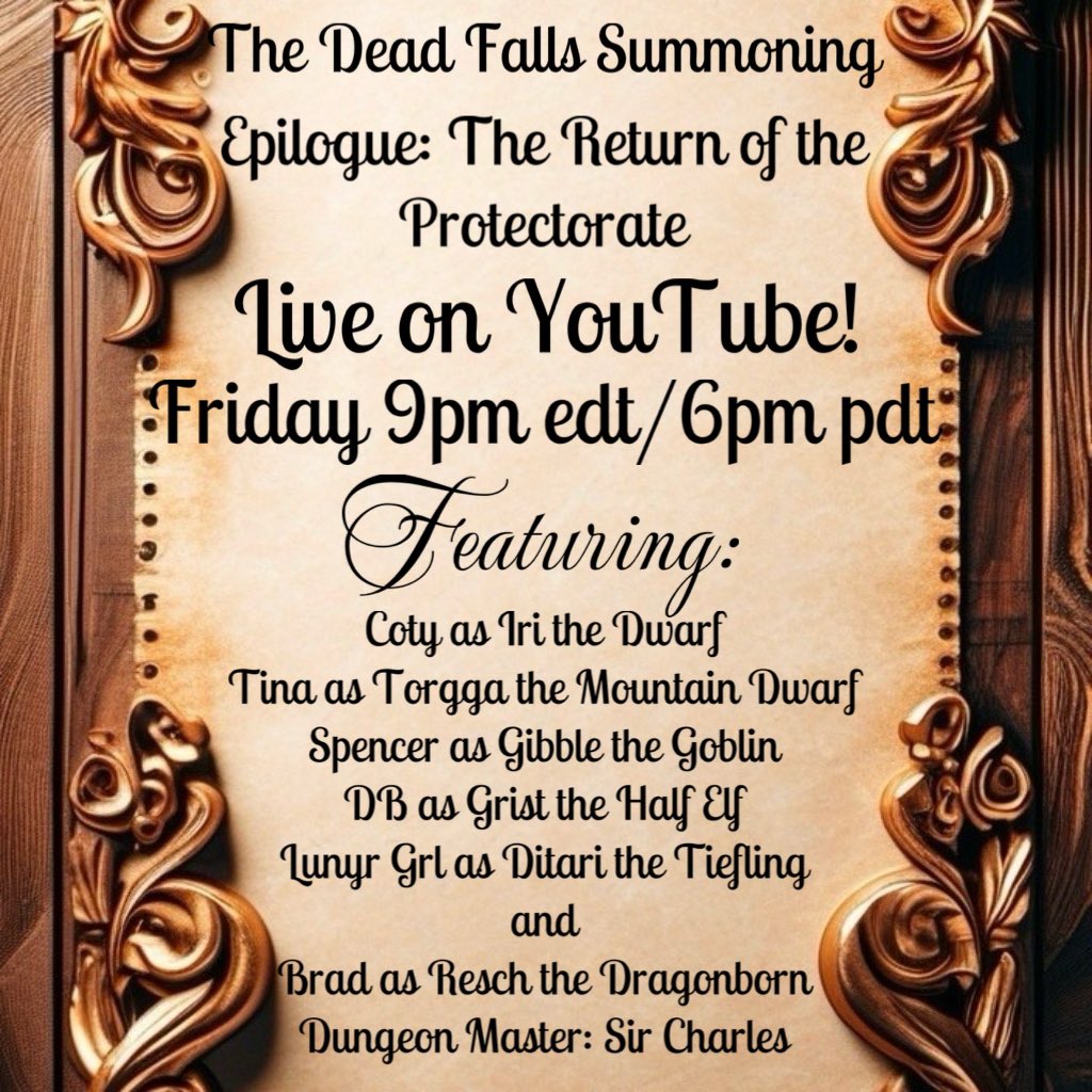 Join us TONIGHT for the exciting conclusion of The Dead Falls Summoning… anddd most likely some shenanigans! There’s never a dull moment with this crew… link below!
#dnd #dungeonsanddragons #fridaynightvibes 

youtube.com/live/pe5O2FUrX…