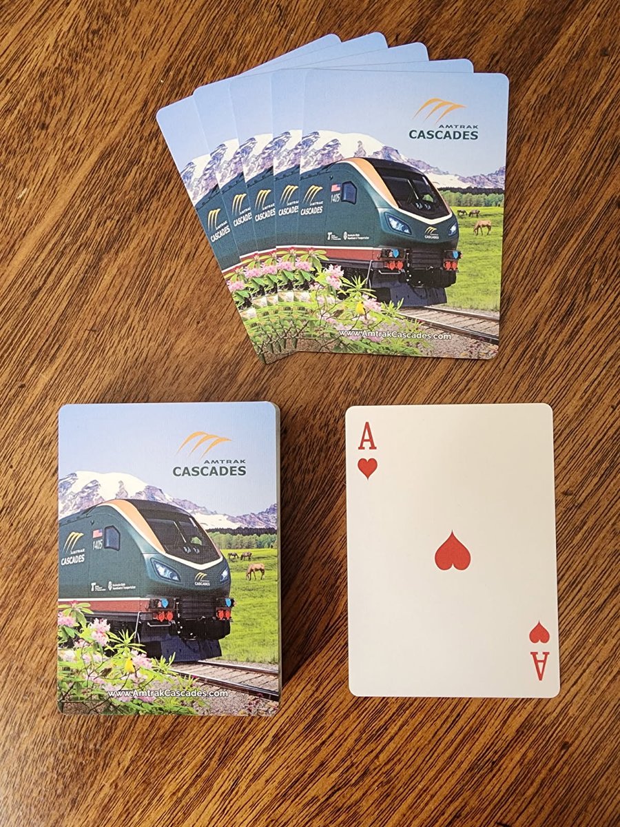 Amtrak_Cascades's tweet image. Announcing new Amtrak Cascades Playing Cards coming soon to a train near you. 🚅 We don't have a date when onboard sales will start so you'll just have to keep riding! ♥️♣️♦️♠️ #train #journey #playingcards #fun #wsdot