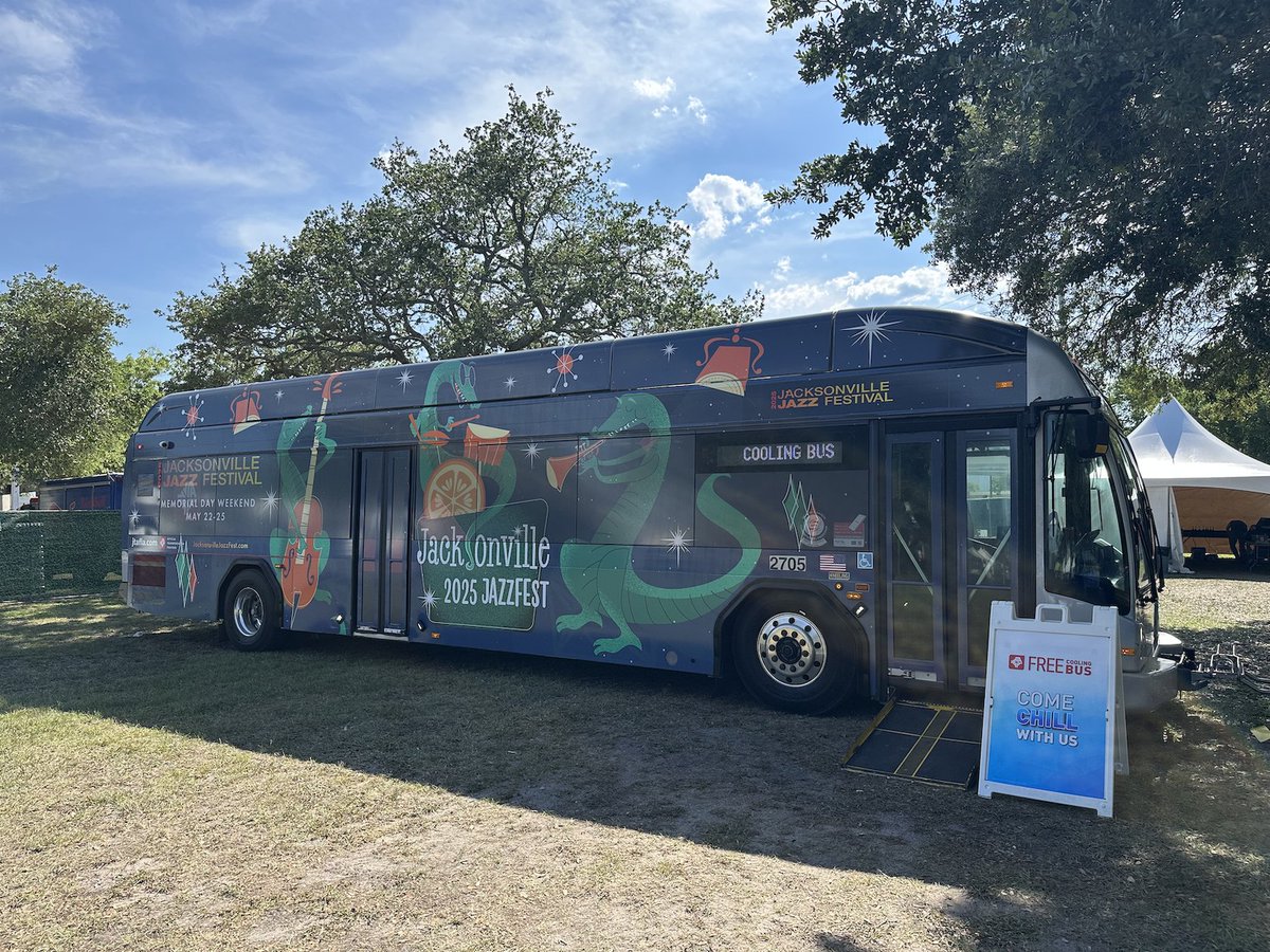 Jax Jazz Pro Tip: To beat the heat, chill out in one of the four cooling busses around the #JaxJazzFest! Provided by <a href="/JTAFLA/">Jacksonville Transportation Authority (JTA)</a>, these buses are a great place to catch a breath and cool down.