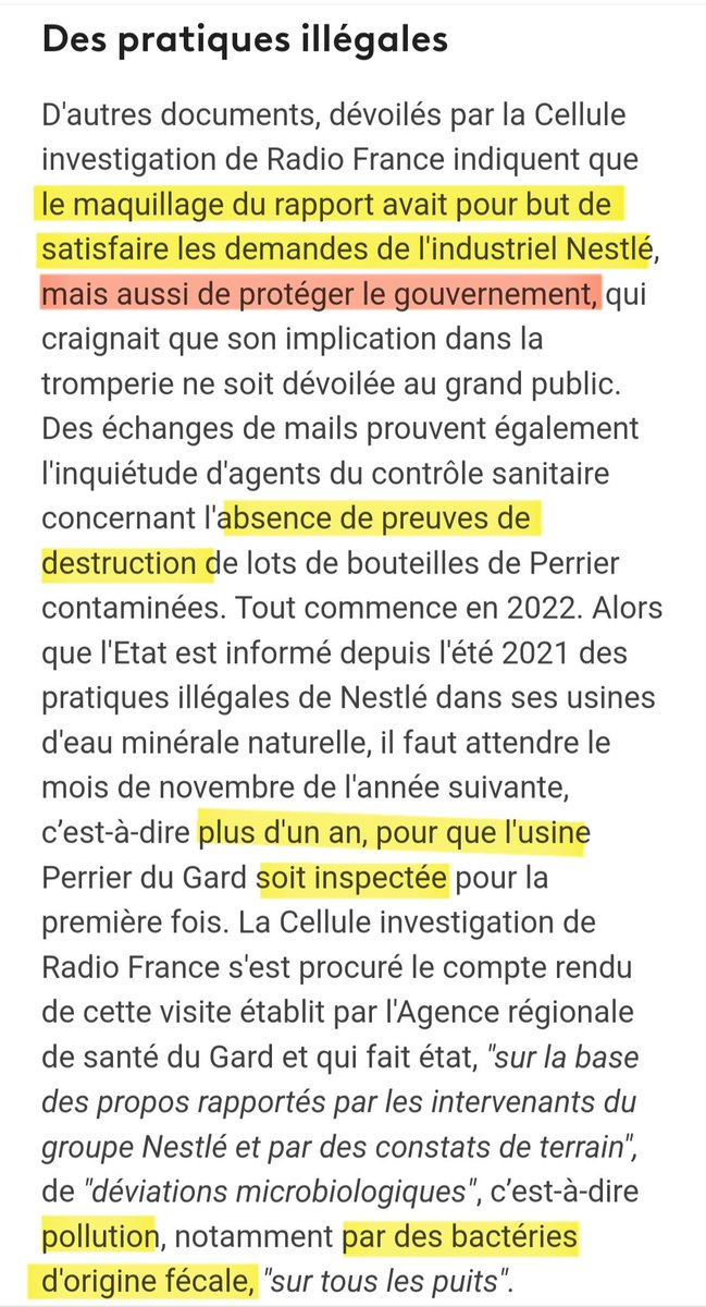 Dans n'importe quel pays démocratique le scandale #Nestlé aurait fait exploser les plus hautes sphères de l'Etat mais en France non. 
Ils ont couvert la mise en danger de notre santé. Ministères, Elysée, ARS...
Extraits hallucinants ⤵️
1/n