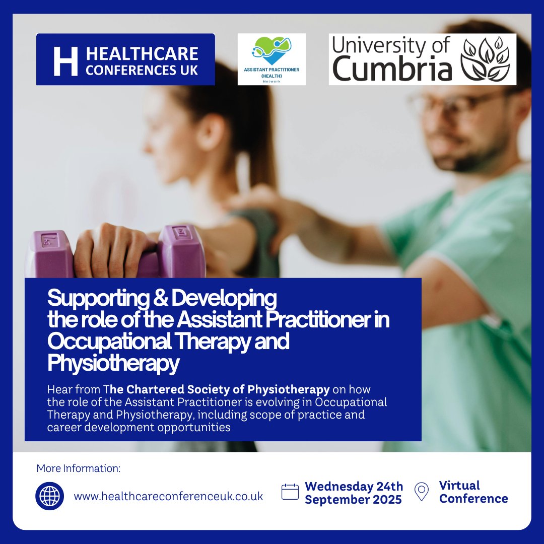 HCUK Clare π (@hcuk_clare) on Twitter photo Hear from The Chartered Society of Physiotherapy on how the role of the #AssistantPractitioner is evolving in Occupational Therapy and Physiotherapy, including scope of practice and career development opportunities.
@Chris_richards2 @<a href="/UHP_APs/">Assistant Practitioners @ UHP</a> <a href="/CumbriaUni/">University of Cumbria</a> Hear from The Chartered Society of Physiotherapy on how the role of the #AssistantPractitioner is evolving in Occupational Therapy and Physiotherapy, including scope of practice and career development opportunities.
@Chris_richards2 @<a href="/UHP_APs/">Assistant Practitioners @ UHP</a> <a href="/CumbriaUni/">University of Cumbria</a>