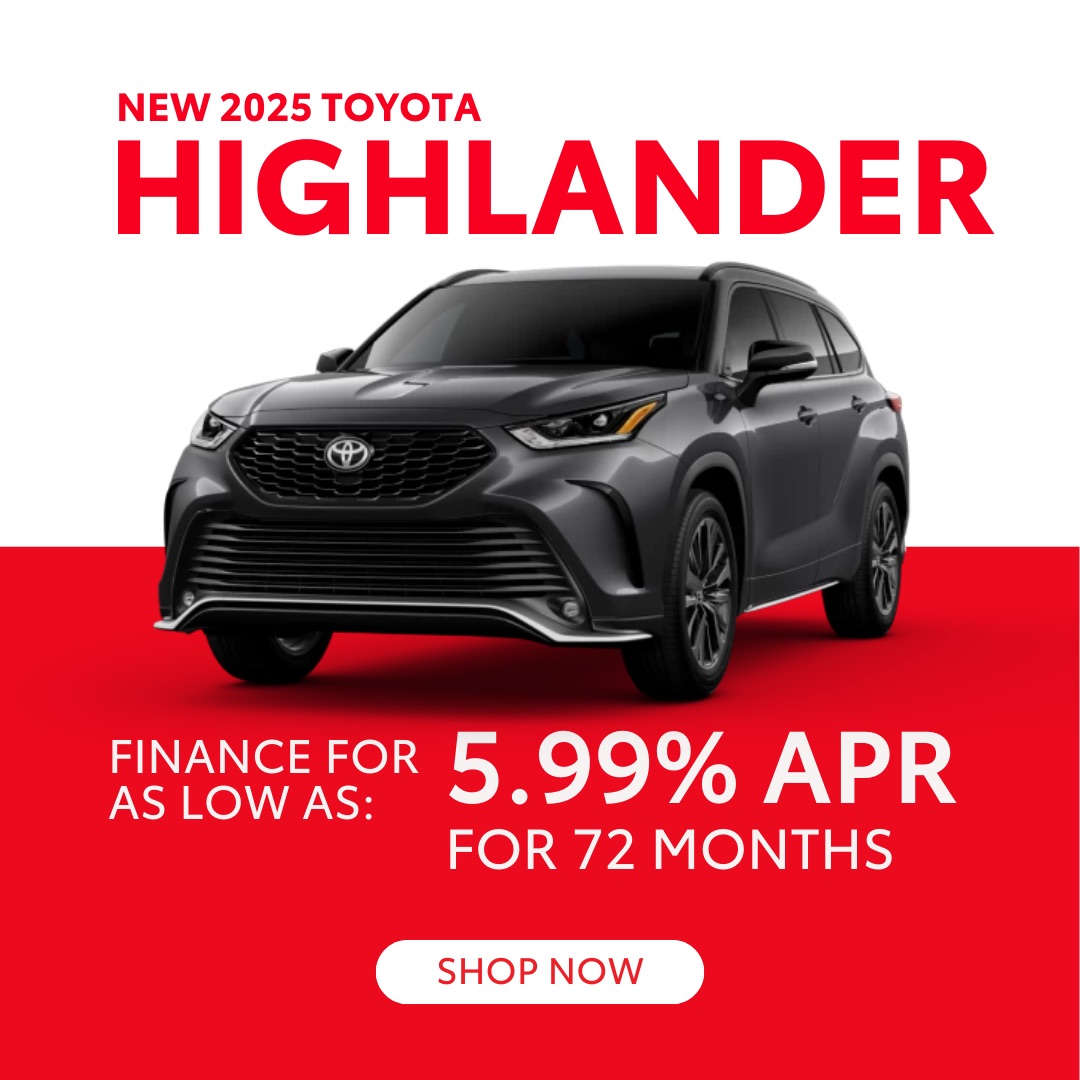 🚗 Drive home in style! We understand that getting your dream SUV should be stress-free. That's why we're offering financing as low as 5.99% APR for 72 months on the 2025 Toyota Highlander.