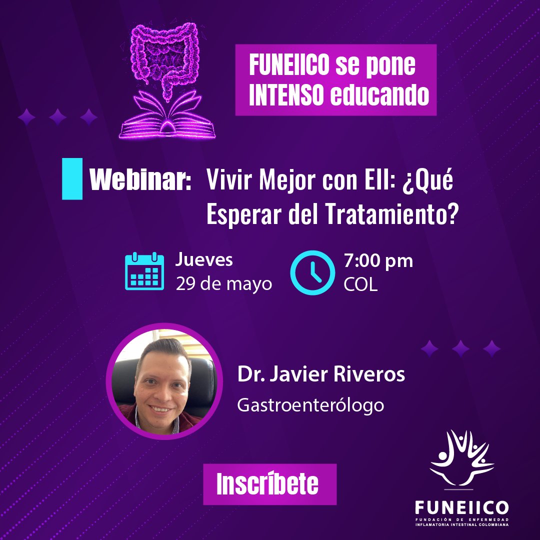 Te invitamos a nuestro Webinar: Vivir Mejor con #EII: ¿Qué Esperar del Tratamiento?
El manejo de expectativas es clave para fortalecer la adherencia, reducir la frustración y tomar decisiones informadas.
-Inscripciones: 
us06web.zoom.us/webinar/regist…
💜
#FUNEIICO #AprendoConFUNEIICO