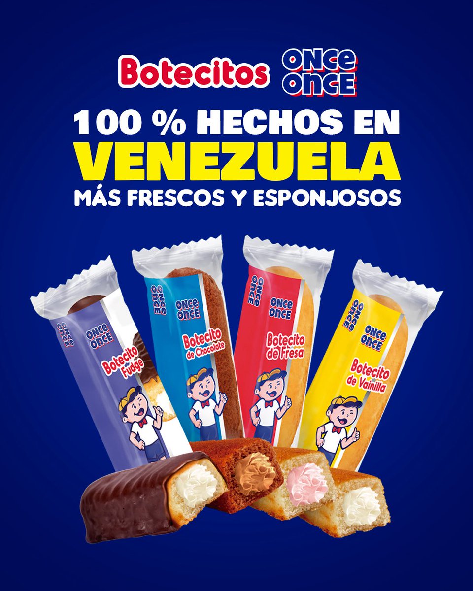 Hechos en casa… y se nota 😎

Los #Botecitos es 100 % hecho en Venezuela

Suavecitos, esponjositos, fresquitos y con ese toque #Oncelicioso que solo tiene lo nuestro 💙🇻🇪

#Oncelicioso #OnceLover #TuDulceCompañía #Venezuela #LaHoraDeLaMerienda