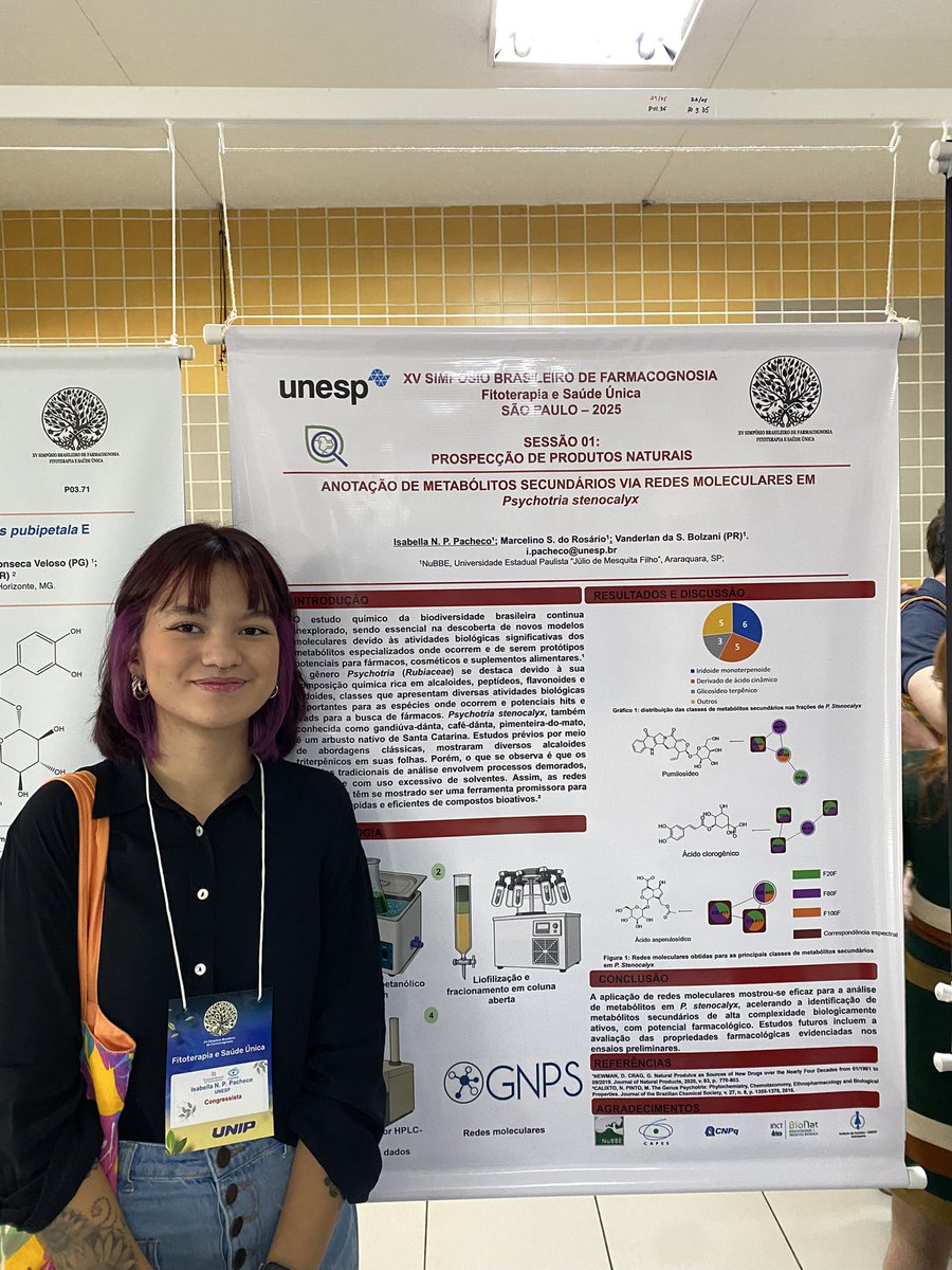 NuBBE_unesp's tweet image. 🌿 Entre 20 e 23/05, os alunos Isabella Naomi e Marcelino Santos apresentaram suas pesquisas em metabolômica de plantas de Rubiaceae e Bignoniaceae no XV Simpósio Brasileiro de Farmacognosia, representando o NuBBE e ampliando o conhecimento químico desses táxons. #SBF #NuBBE