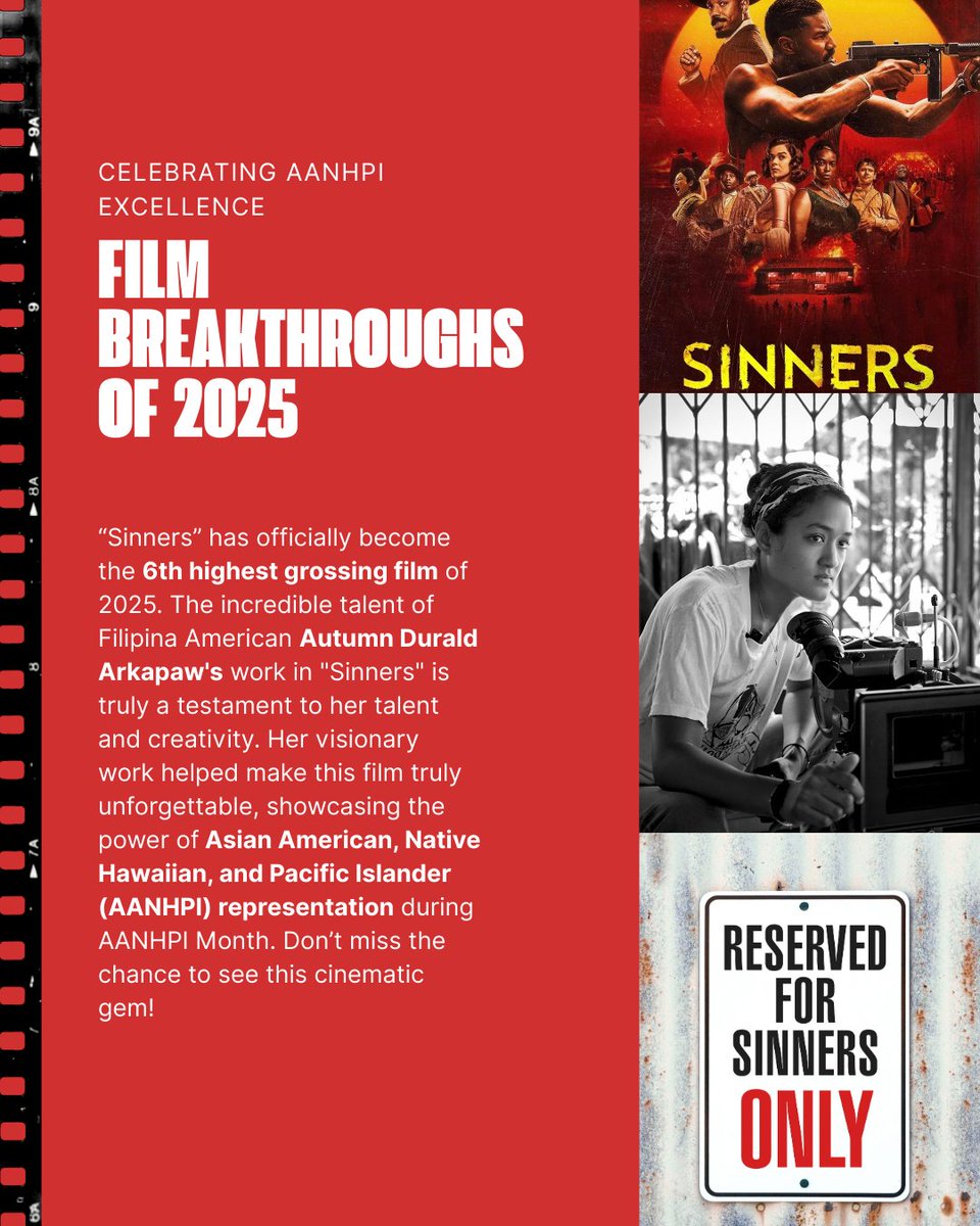 1990Institute's tweet image. Sinners is now 2025’s 6th highest-grossing film with Filipina American cinematographer @durald  Autumn Durald Akapaw behind the lens. 🎥🔥

Coogler’s choice speaks volumes. From surreal scenes to powerful mood, this collab delivers.

Haven’t seen it yet? Now’s the time.
#Sinners