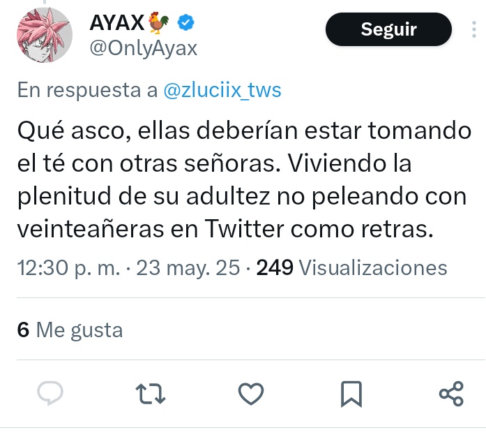 La misma tipa que es la mascota de varias ancianas fracasadas y acosadoras, dice que Lina y Anica dan asco por opinar sobre cosas públicas que hacen gente veinteañera. Mariguayax lo hizo de nuevo, hizo el ridículo otra vez.