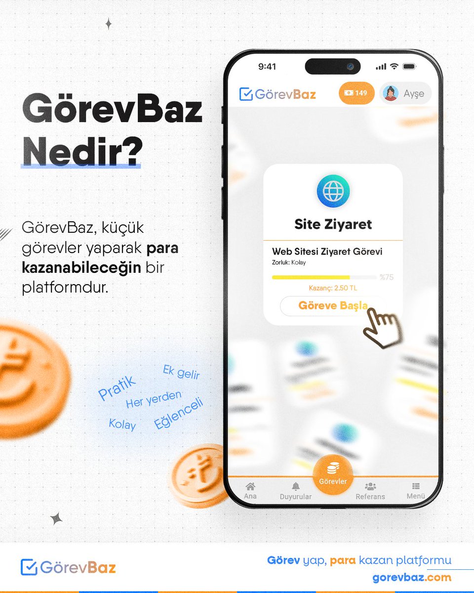 gorevbaz's tweet photo. Pratik, kolay, her yerden yapılabilir! 💻📱 GörevBaz ile küçük görevler yaparak ek gelir kazanabilirsin. Hadi, şimdi kazanmaya başla! 💰

🎯 https://t.co/WdxYyCugYe | Görev yap, para kazan platformu...

#görevbaz #ekgelir #parakazan #internettenparakazan #görevyapparakazan https://t.co/f4BN3jwjSj