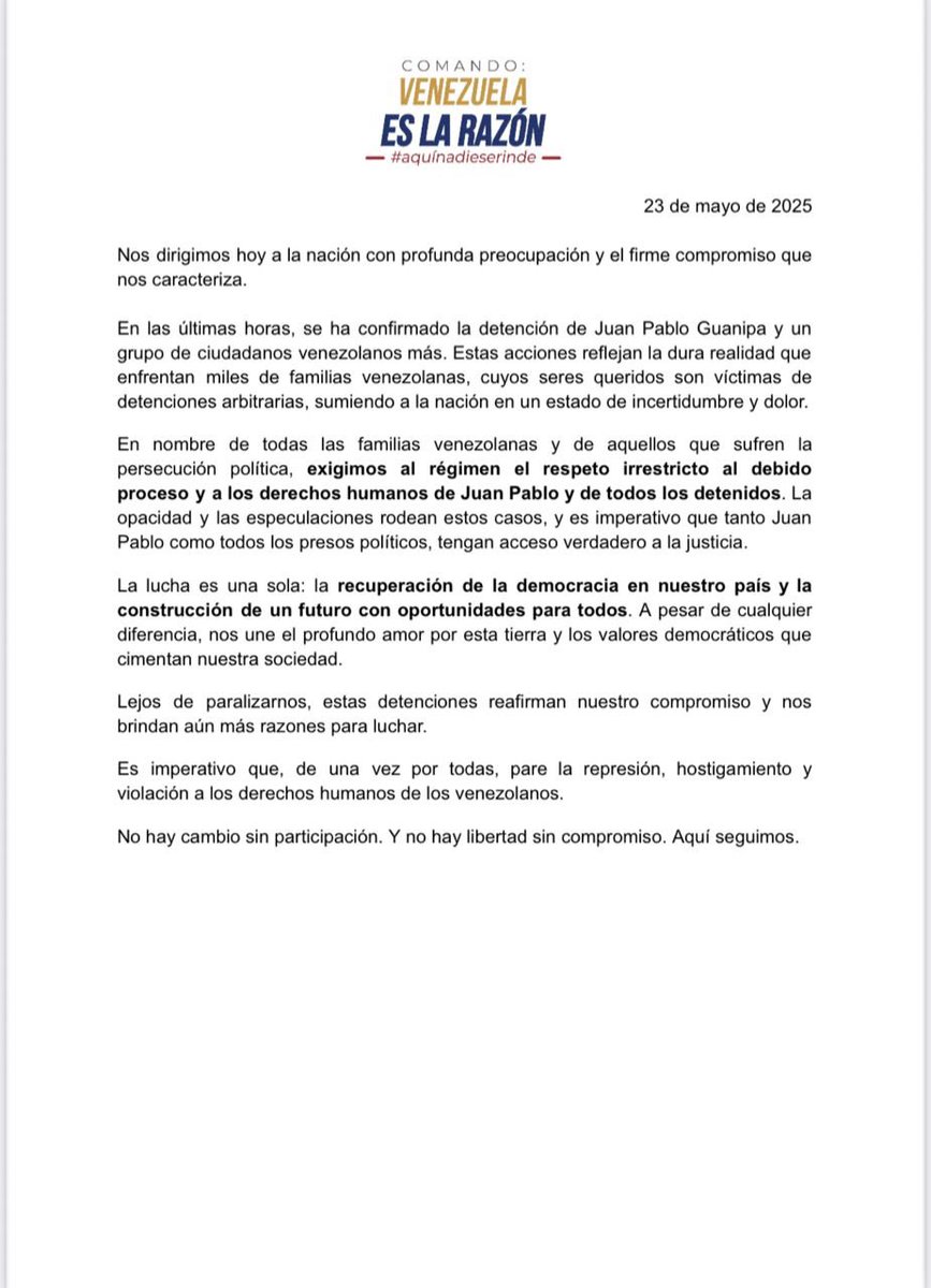 Nos dirigimos hoy a la nación con profunda preocupación y el firme compromiso que
nos caracteriza: