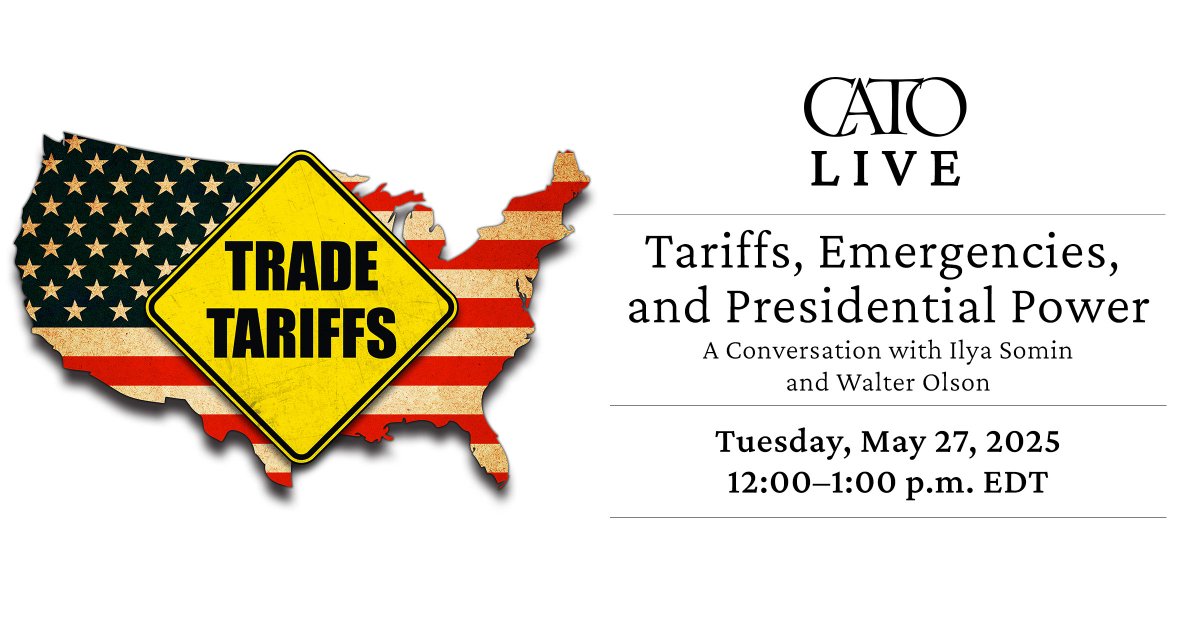 Cato Institute (@catoinstitute) on Twitter photo Can the president unilaterally impose tariffs under his emergency powers?
<a href="/bskorup/">Brent Skorup</a>, <a href="/walterolson/">@walterolson.bsky.social</a>, and <a href="/IlyaSomin/">Ilya Somin</a> will shed light on one of the most important trade and constitutional questions of our time.
Please join us next Tuesday for this important event👇 Can the president unilaterally impose tariffs under his emergency powers?
<a href="/bskorup/">Brent Skorup</a>, <a href="/walterolson/">@walterolson.bsky.social</a>, and <a href="/IlyaSomin/">Ilya Somin</a> will shed light on one of the most important trade and constitutional questions of our time.
Please join us next Tuesday for this important event👇