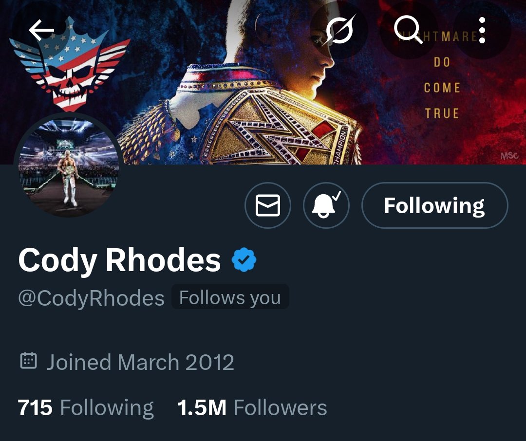 izzminem's tweet image. TWITTER USER IZZMINEM HAS JUST FINISHED HIS STORY 🥹🥹🥳🥳🥳

MY LIFE IS FOREVER MADE. 

MY ALL TIME FAVOURITE. MY HERO. MY CAPTAIN. MY QB1. 

THANK YOU FOR THE FOLLOW MY GOAT! 🥹🥹❤️
@CodyRhodes