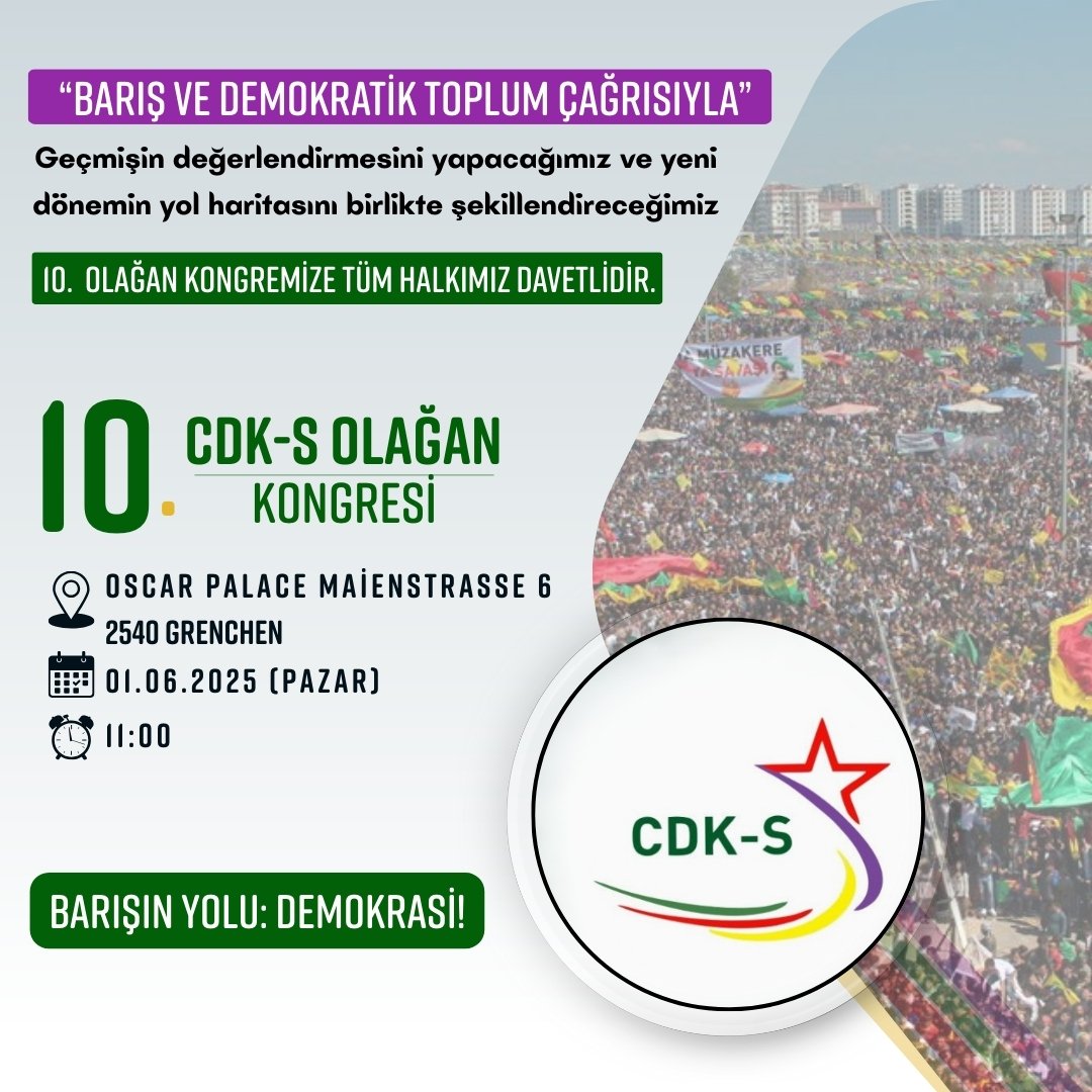 CivakaS's tweet photo. Kongre Çağrısı | CDK-S 10. Olağan Kongresi
1 Haziran 2025 Pazar günü yapılacak 10. Olağan Kongremiz, sadece geçmişin muhasebesi değil; geleceği birlikte kurmanın kararlılığıdır.
Tüm kadınları, gençleri ve yurtsever halkımızı bu tarihsel sürece katılmaya çağırıyoruz.
#CDKS https://t.co/bQj09okp3j
