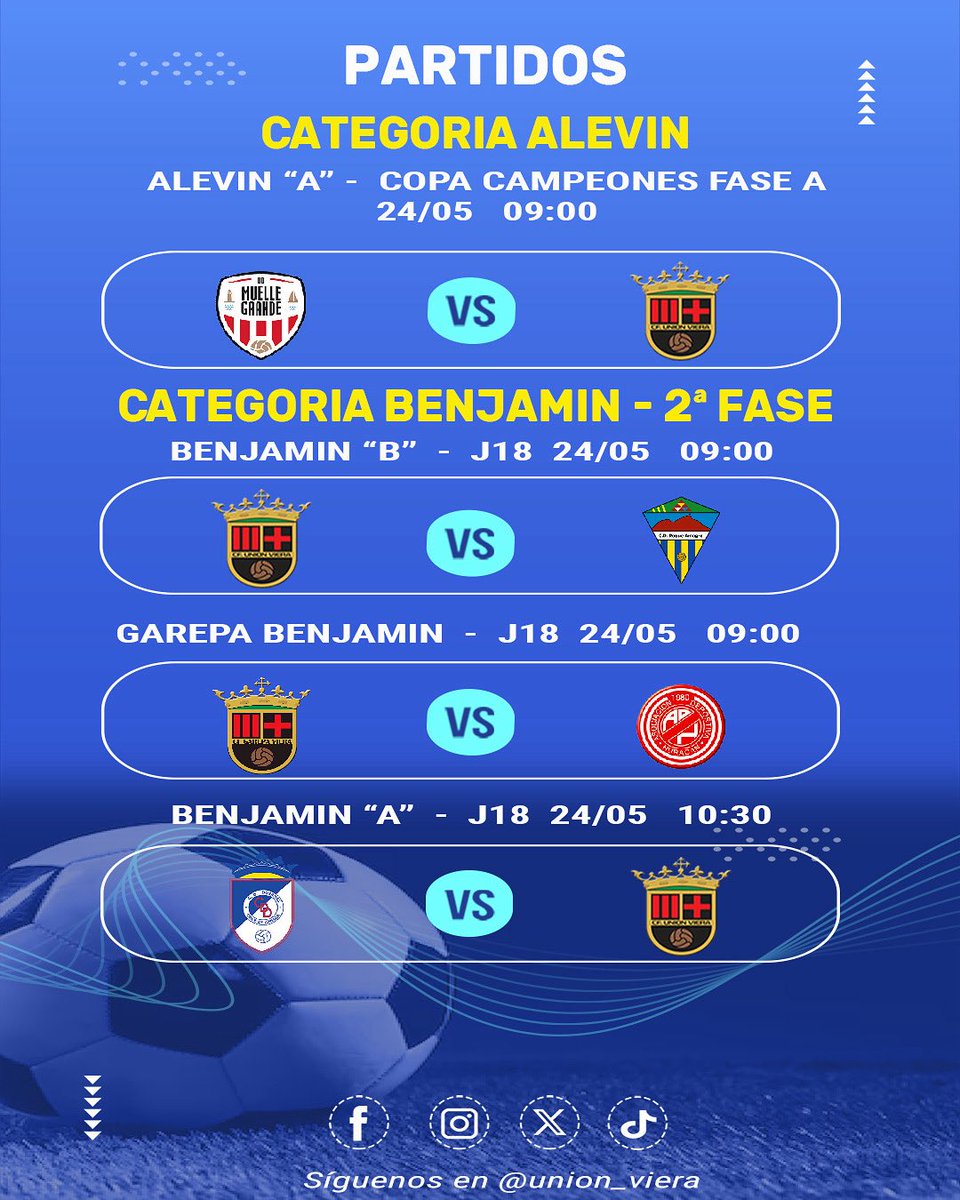 🔴⚫️PARTIDOS FUTBOL 8

Comienza una nueva jornada para nuestros equipos de fútbol 8 siendo ya la última para nuestros benjamines.

¡Les deseamos a todos la mayor de las suertes!

#Temporada24_25 
#ElEquipoDelBarrio
#VamosMiVierita🔴⚫️
