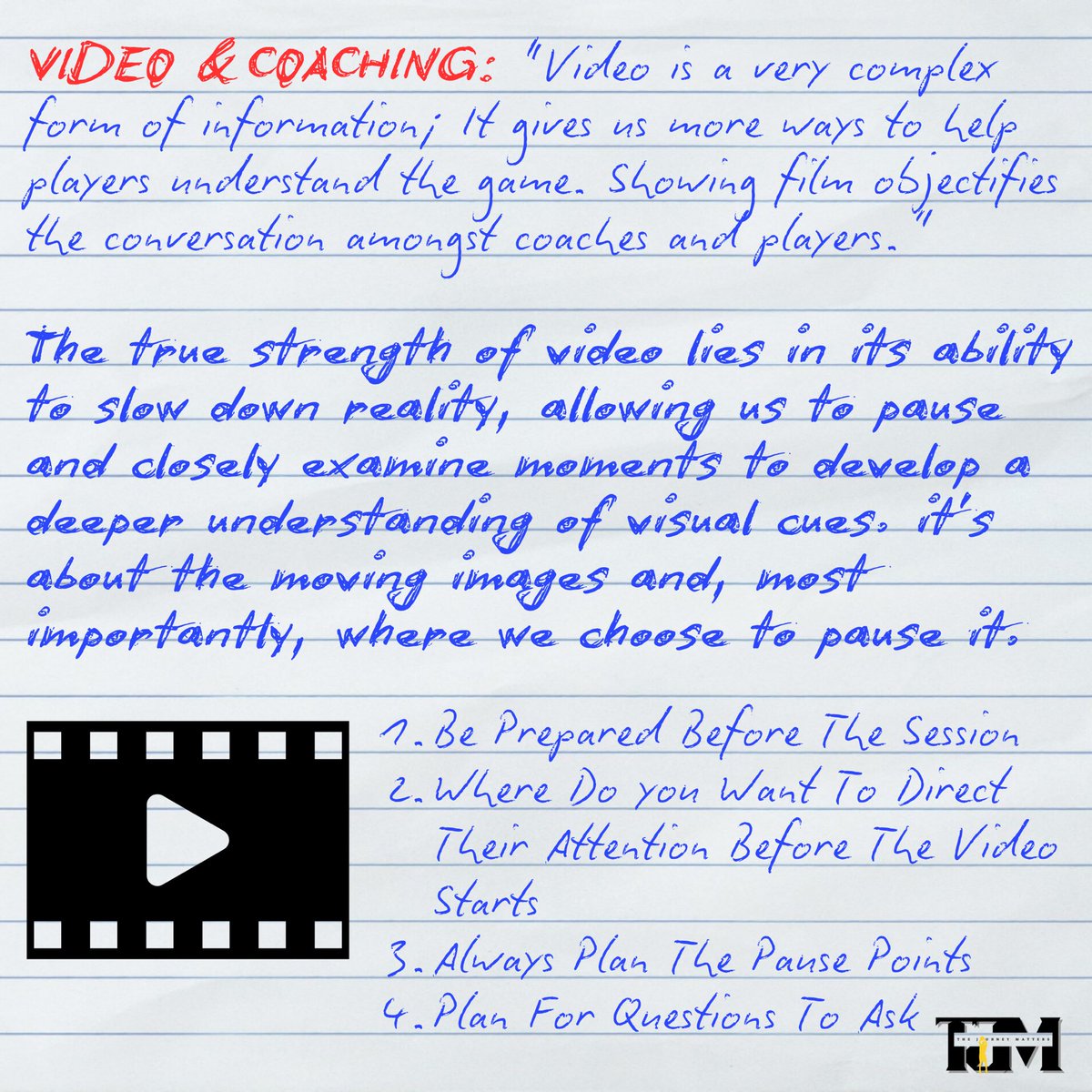 "Using Video Effectively" 🎥🏀

1. Start with Intention
2. Direct Attention⚠️
3. Guide Athletes on What to Observe💡
4. Plan Pause Points ⏸️
5. Ask Thoughtful Questions 🧠

Remember, Less is More: Video can be Cognitively Dense.

🎯 Positive footage boosts confidence! #FilmStudy