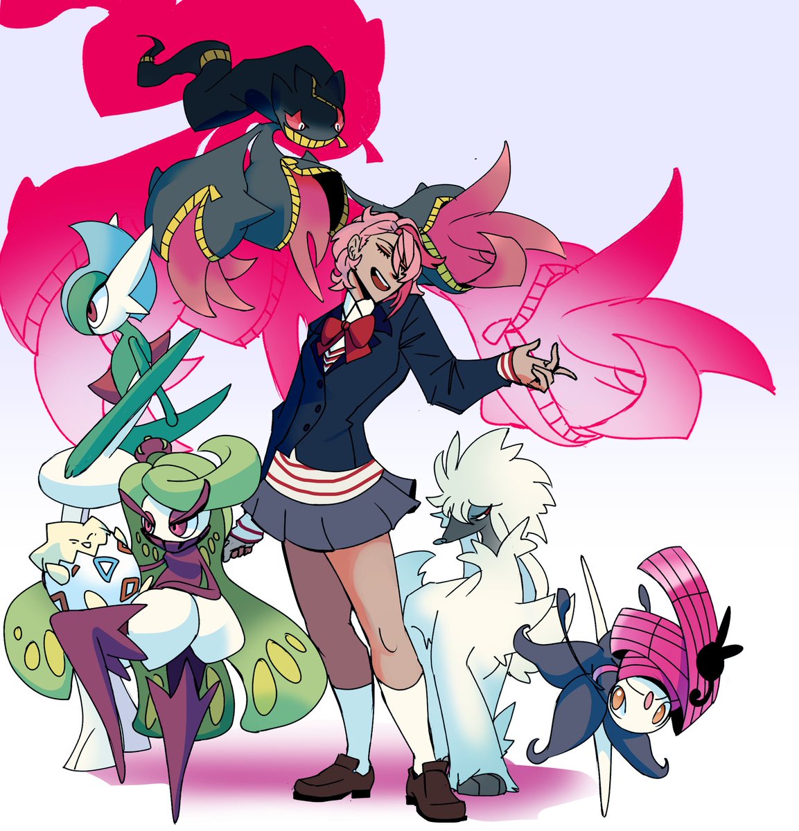 Popular Girl Aira Demands a battle of you!  

Drew up a Pokemon Team for Aira. The picks feel self explanatory.
#Dandadan  #dandadanfanart  #ダンダダン