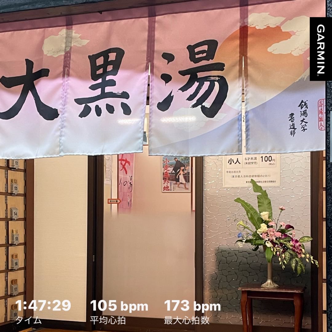 文京区大塚 大黒湯さん、初夏の夜、今日も感じ良い生花の玄関、ジェットで背中をほぐしてから熱気浴室へ、とても丁度良い温度の立ち冷シャワー、優しい水風呂で息を入れて、由布院の湯薬湯とバイブラでまとめて充実
スチーム65