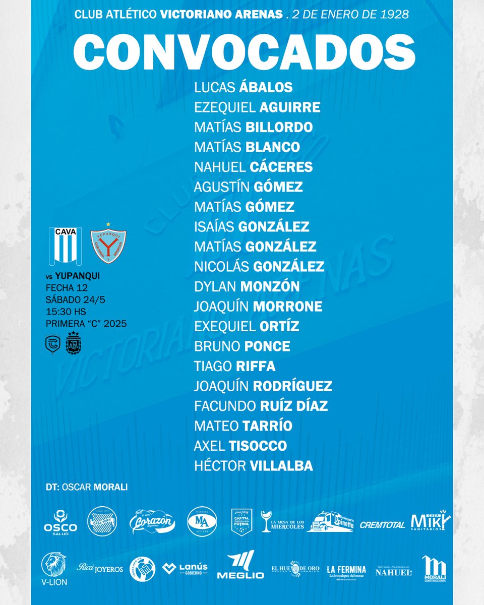 Lista de convocados para enfrentar a Yupanqui 👥⚽

#VamosVictoriano 🩵🤍