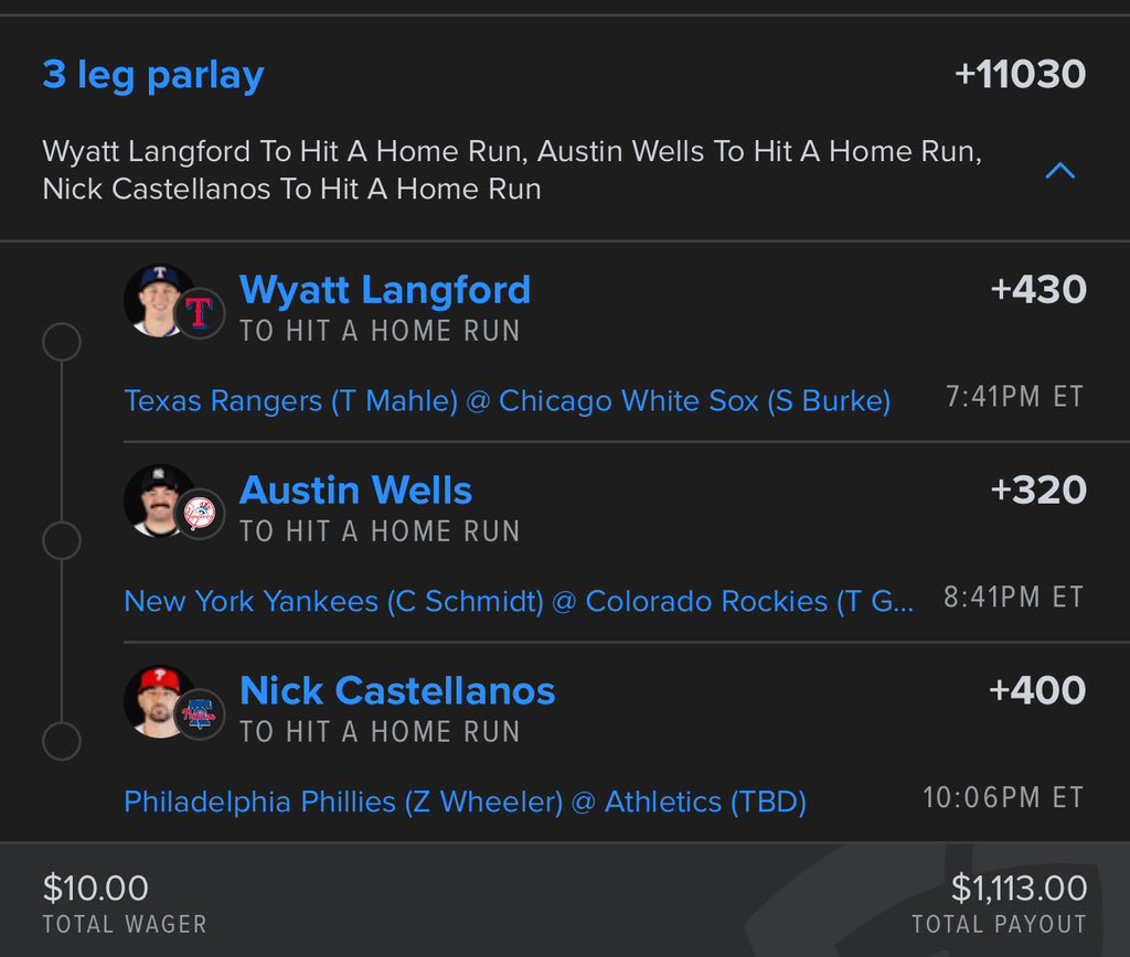 Coachpos132's tweet image. 💣 Dinger Lotto!
Let’s bank $1,100 tonight. 💥
Join Free Telegram: t.me/+53cqnLfWYStiM……
#GamblingX #GamblingTwitter #sportsbettingpicks #FanDuel #prizepicks #NBA #CBB #HardRockBet #MLB #NHL #DraftKings