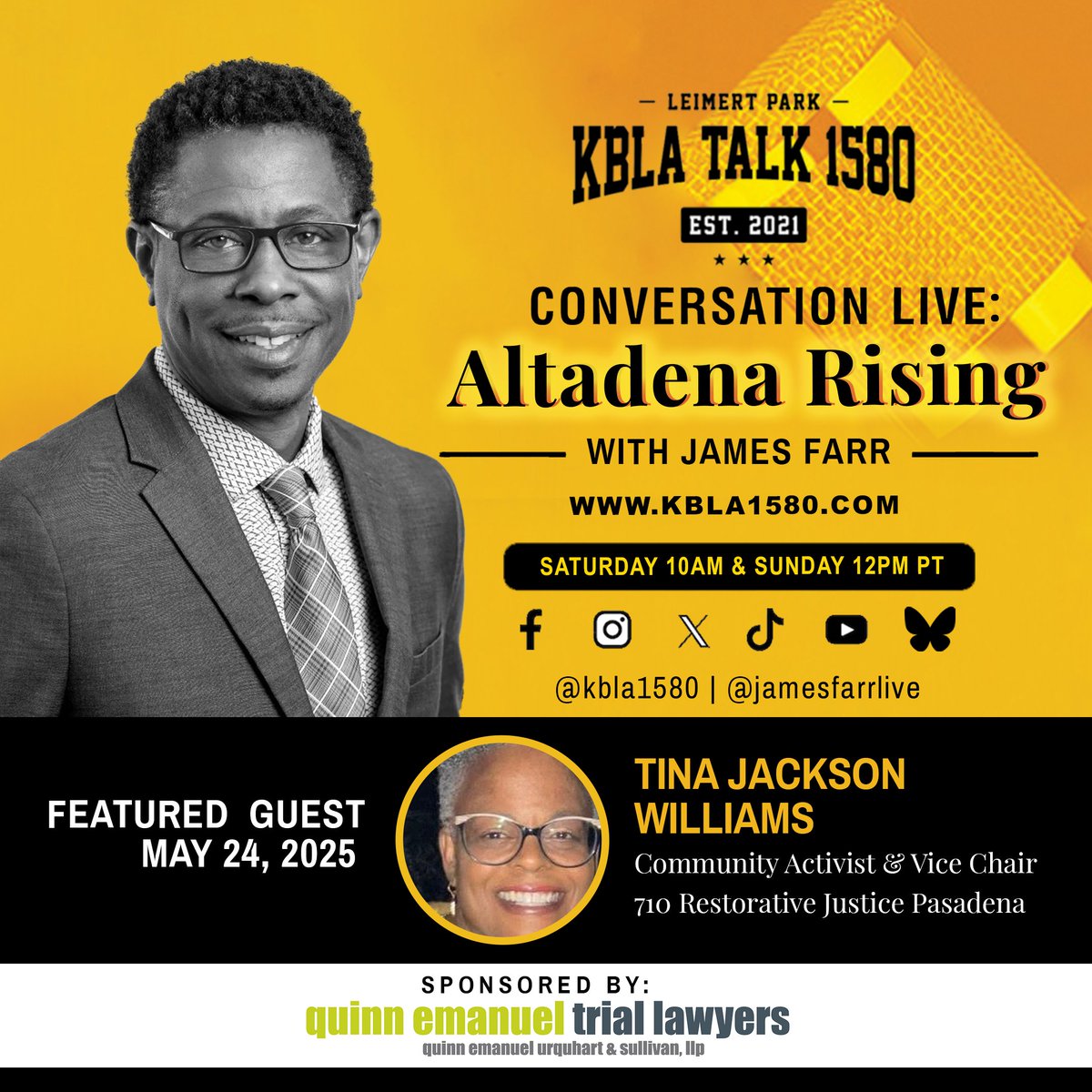 jamesfarrlive's tweet photo. This week on "Conversation Live: Altadena Rising"—how Black families lost homes in Old Pasadena, then again in Altadena.
Sat 10AM / Sun Noon PT @KBLA1580
#kbla1580 #jamesfarr #conversationlive #altadenarising #roots #resilience #recovery #rebuild #reunion https://t.co/OOrT9PwQPD