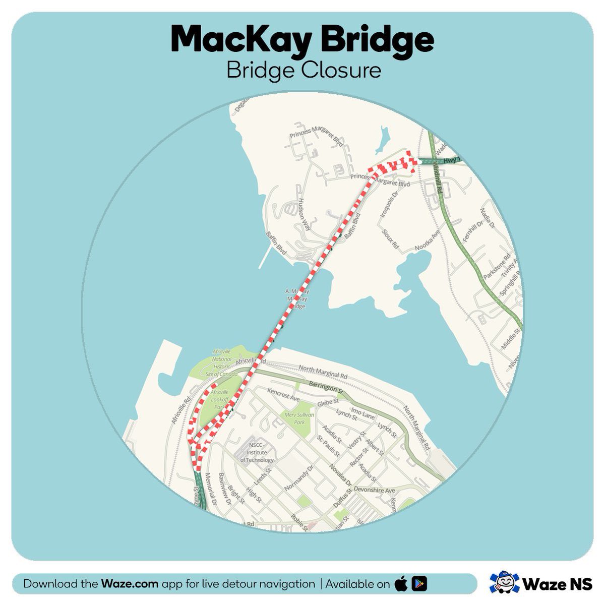 Waze_NS's tweet image. ⛔️ Weekend MacKay Bridge Closure
The MacKay Bridge will be closed to all traffic starting tonight:
8:00 PM Friday, May 23 until 5:30 AM Monday, May 26.
Use alternate routes: Hwy 102, Hwy 107, Windmill Rd, and the Macdonald Bridge.
Expect traffic delays.
#hfxtraffic