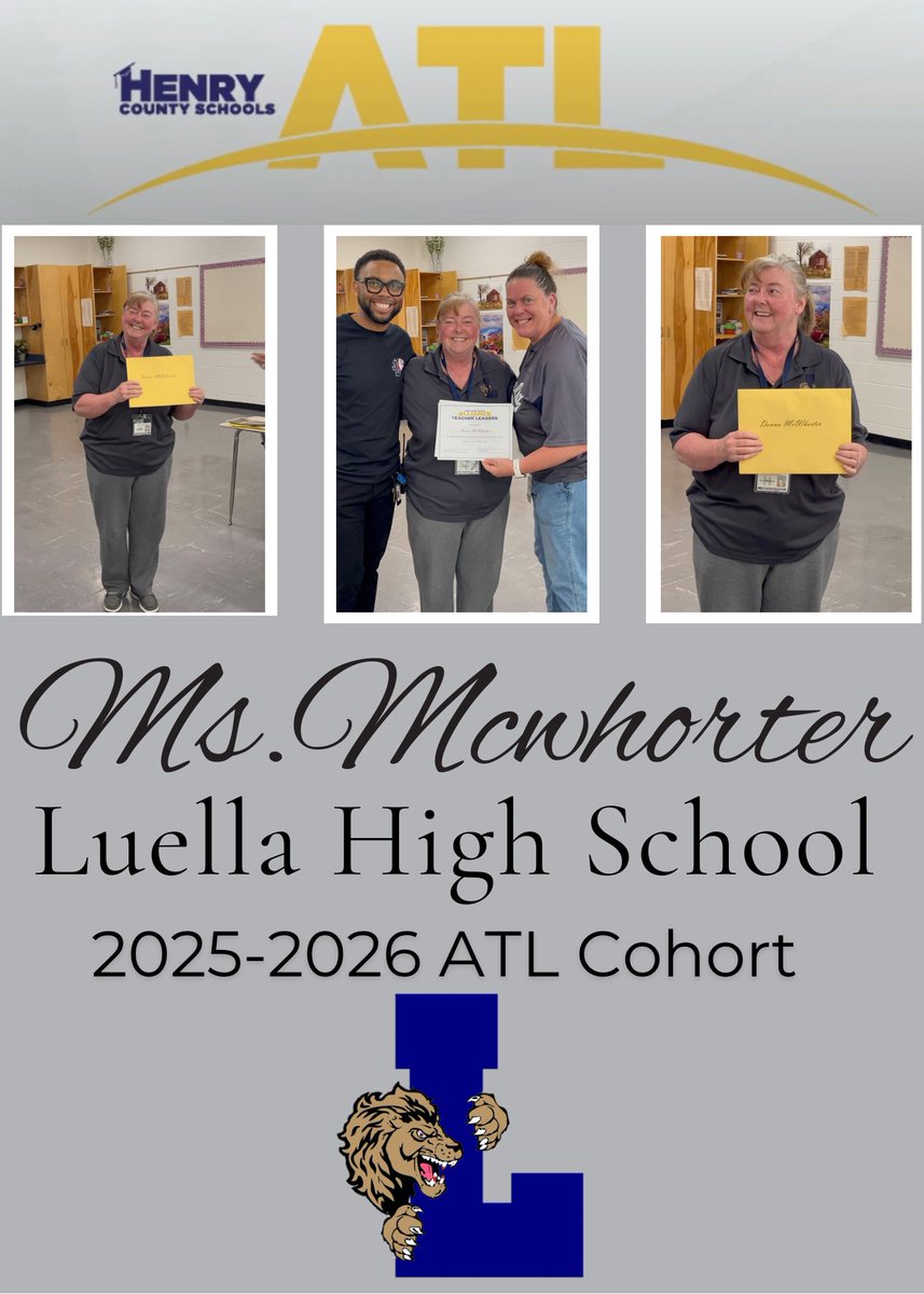 Thrilled to announce that Ms. McWhorter has been selected for the Alliance of Teacher Leaders in Henry County Schools! Her leadership will inspire colleagues and elevate student success! #TheLuellaWay #PrideFortitudeExcellence