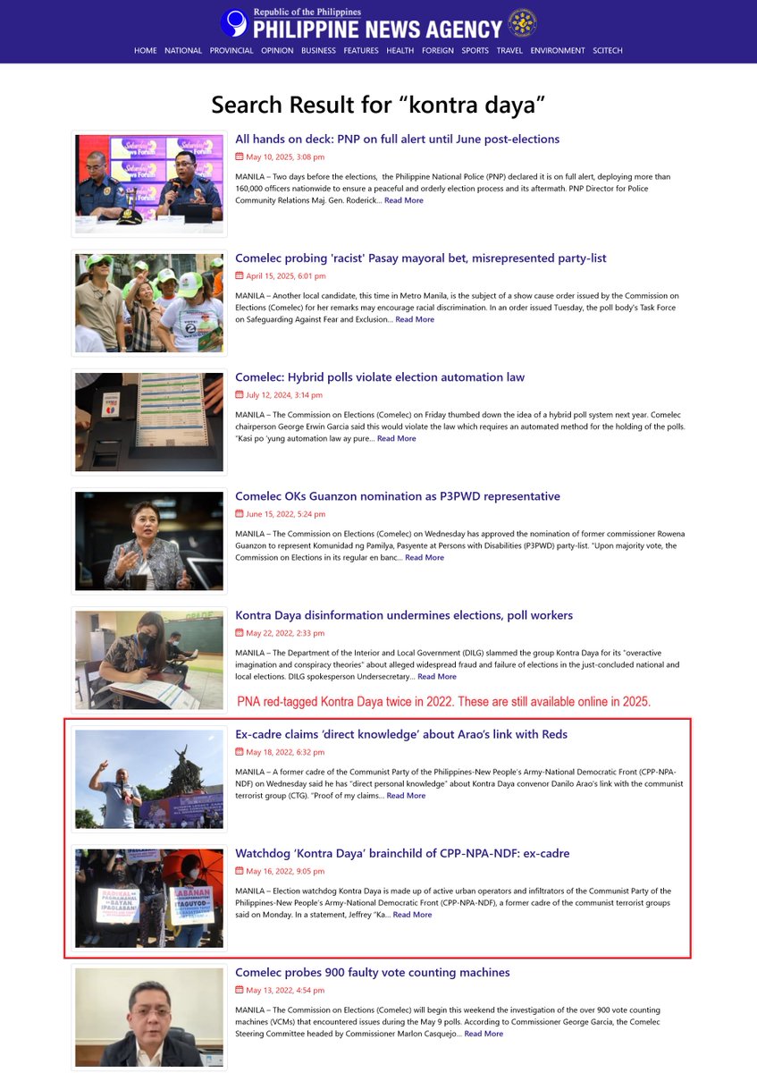 ETHICS: PNA appears to consider Kontra Daya as a reliable source of information through the years. So why did PNA publish two articles in 2022 red-tagging not just Kontra Daya but also me? Years ago, I helped recommend PNA's editorial direction which it obviously did not follow.
