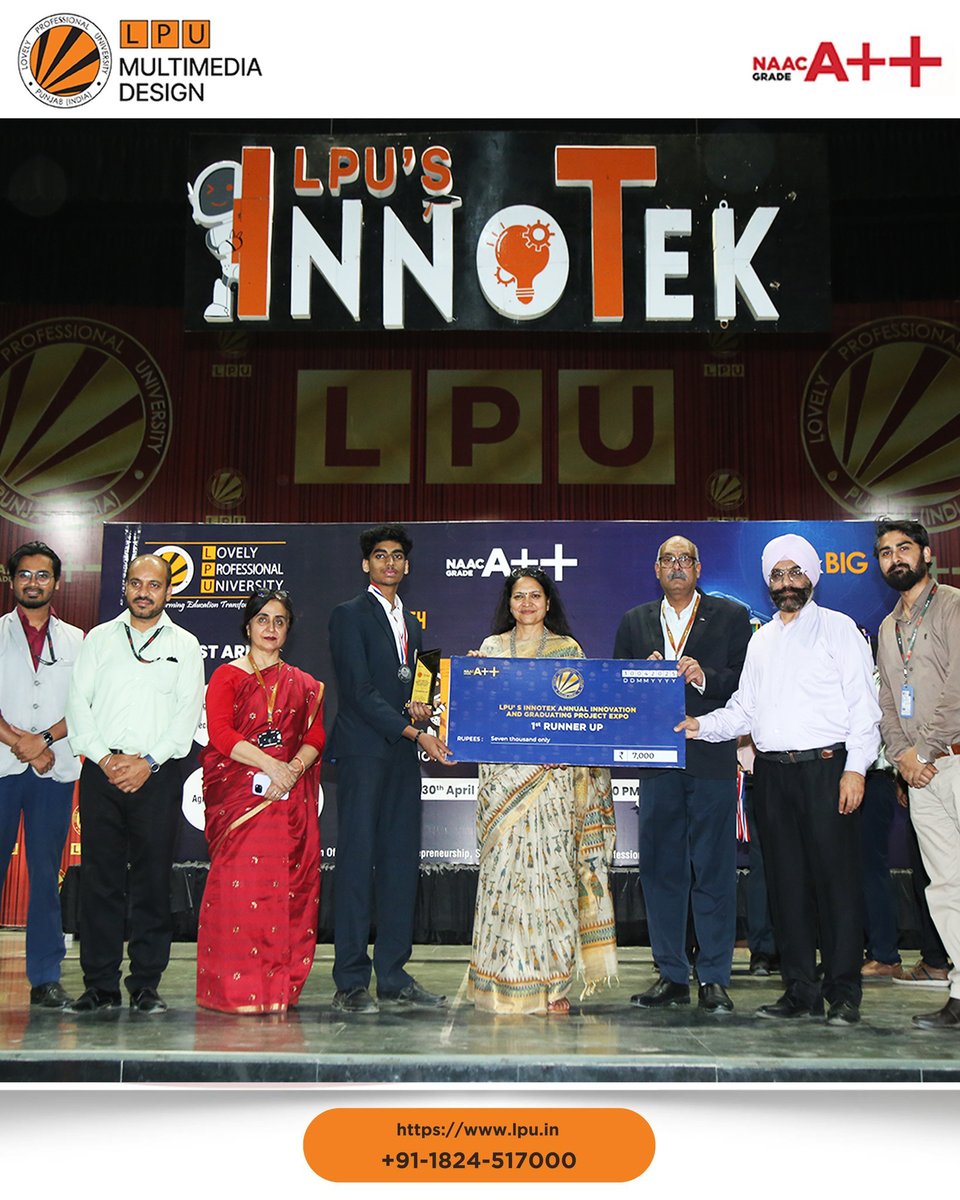 LPUMultimedia's tweet image. Congratulations, Muhammad Shahan Ali S.B.
We are proud to share that our Department of Multimedia student, Muhammad Shahan Ali S.B, has secured the 1st Runner-Up Prize at INNOTEK 2025, held at Lovely Professional University
#LPU #INNOTEK2025 #ProudMoment #Multimedia #Innovation