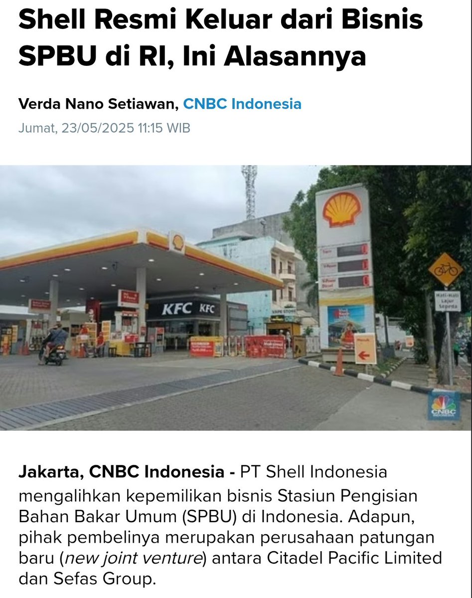 PT Shell Indonesia akhirnya cabut dari bisnis SPBU di Indonesia

Sekarang fokus jualan oli dan turunannya aja. Bukan SPBU lagi