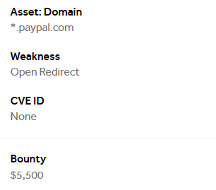HackerPllus's tweet photo. All Report PayPal - HackerOne

. Account TakeOver - With Login PayPal $2000
. IDOR / Account TakeOver $3500
. UI Redressing (Clickjacking) $3200
. Open Redirect / TakeOver Vulnerability $5500
. HTML Injection Email $300
. OTP Verification Bypass on Email $100

All Bounty $14,600 https://t.co/YBL2oeODaw