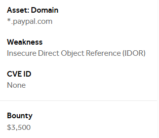 HackerPllus's tweet photo. All Report PayPal - HackerOne

. Account TakeOver - With Login PayPal $2000
. IDOR / Account TakeOver $3500
. UI Redressing (Clickjacking) $3200
. Open Redirect / TakeOver Vulnerability $5500
. HTML Injection Email $300
. OTP Verification Bypass on Email $100

All Bounty $14,600 https://t.co/YBL2oeODaw