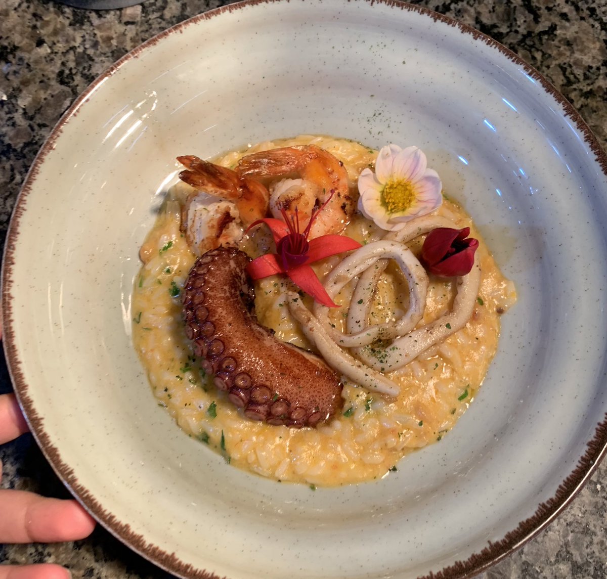 CATZINHX's tweet photo. dia 2 trabalhando na cozinha muaahahahah 
risotto de camarão + lula + polvo https://t.co/6zqINrm73x
