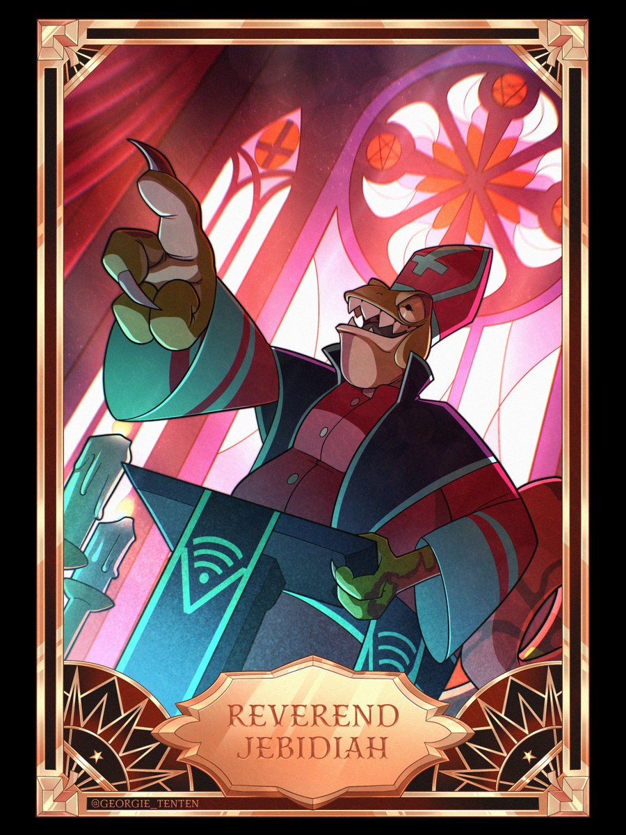 Here's the second card I got to do for the same anonymous client! 💜
His sermons are definitely wacky.

#HelluvaBossOC #HazbinHotelOC