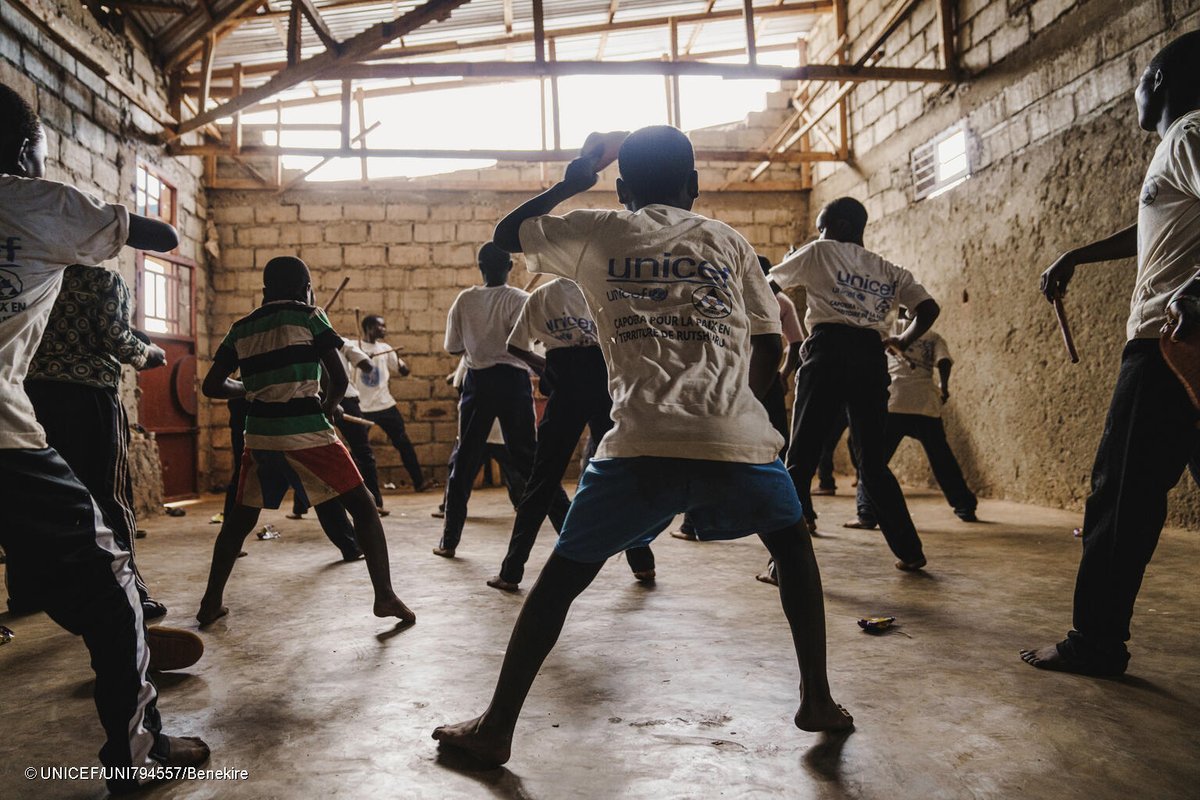 John, 15, smiles while playing checkers with his friends at a UNICEF-supported child-friendly space in DR Congo.

As families return from being displaced by recent violence, this space helps provide crucial psychosocial support.

Children need lasting peace and safety.