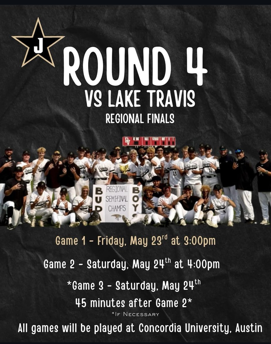 JagsClub's tweet image. ⚾️ Help us send off our BUDA BOYS as they take on Lake Travis in game two of Regionals!
Noise makers are encouraged!
Show up and be LOUD!!
TOMORROW, Saturday 5/24
11:45 at Johnson by the gym
12:00 up and down 967 before 1626 light.