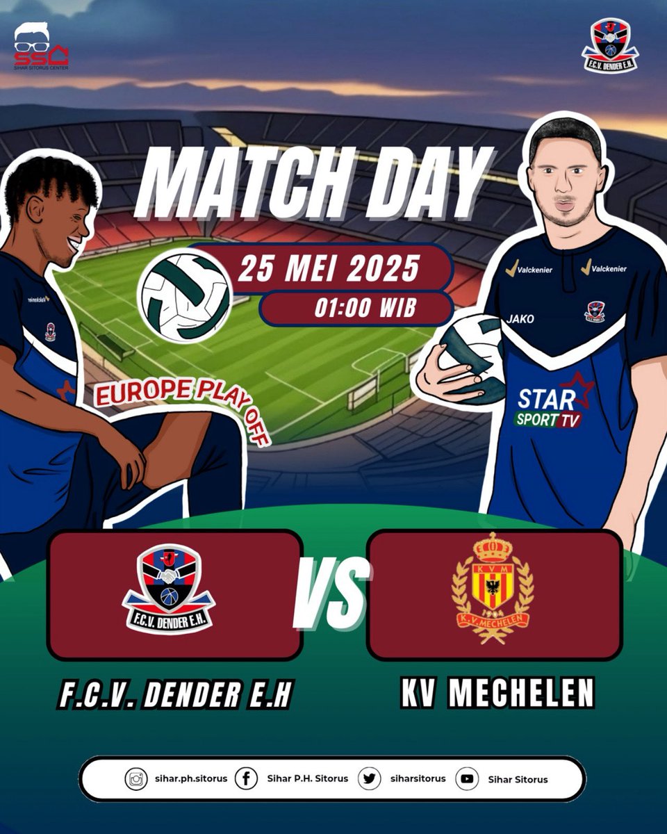 Match terakhir Europa Playoff bagi <a href="/fcdender/">FCV Dender EH</a> dan KV Mechelen! Kesempatan terakhir musim ini bagi FC Dender mengalahkan KV Mechelen.

Match ini sekaligus pertandingan terakhir seluruh rangkaian musim 2024/25.
🗓️ 25 Mei 2025 | 🕐 01:00 WIB
📺 Live di <a href="/vidio/">Vidio</a>