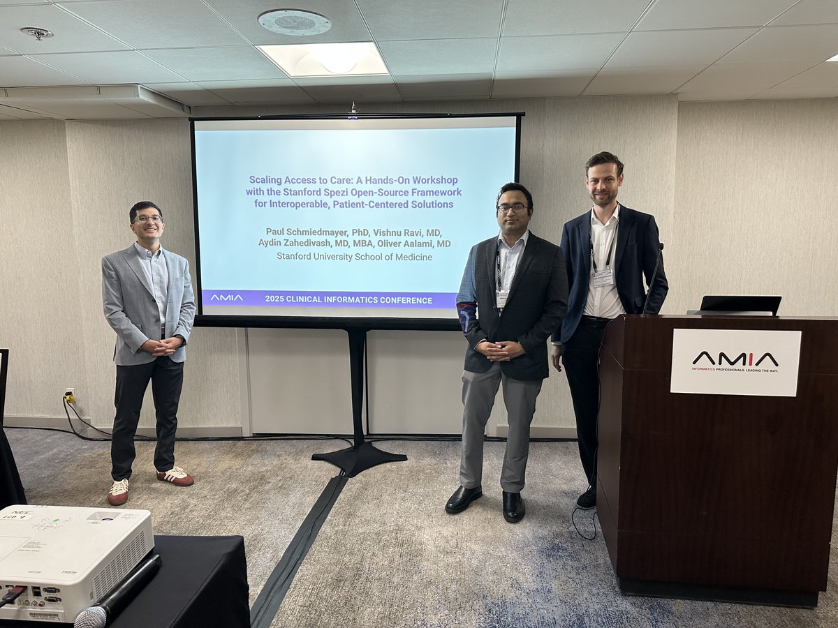 Stanford Biodesign Digital Health (@stanfordbdhg) on Twitter photo Congratulations to <a href="/vishnuravi/">Vishnu Ravi, MD</a>, <a href="/PSchmiedmayer/">Paul Schmiedmayer</a>, and <a href="/AZahedivash/">Aydin Zahedivash</a> on a successful workshop and presentation at the <a href="/AMIAinformatics/">AMIA</a> Clinical Informatics Conference #CIC25 focusing on building patient-centered digital health solutions with the <a href="/StanfordSpezi/">Stanford Spezi</a> ecosystem and the Congratulations to <a href="/vishnuravi/">Vishnu Ravi, MD</a>, <a href="/PSchmiedmayer/">Paul Schmiedmayer</a>, and <a href="/AZahedivash/">Aydin Zahedivash</a> on a successful workshop and presentation at the <a href="/AMIAinformatics/">AMIA</a> Clinical Informatics Conference #CIC25 focusing on building patient-centered digital health solutions with the <a href="/StanfordSpezi/">Stanford Spezi</a> ecosystem and the