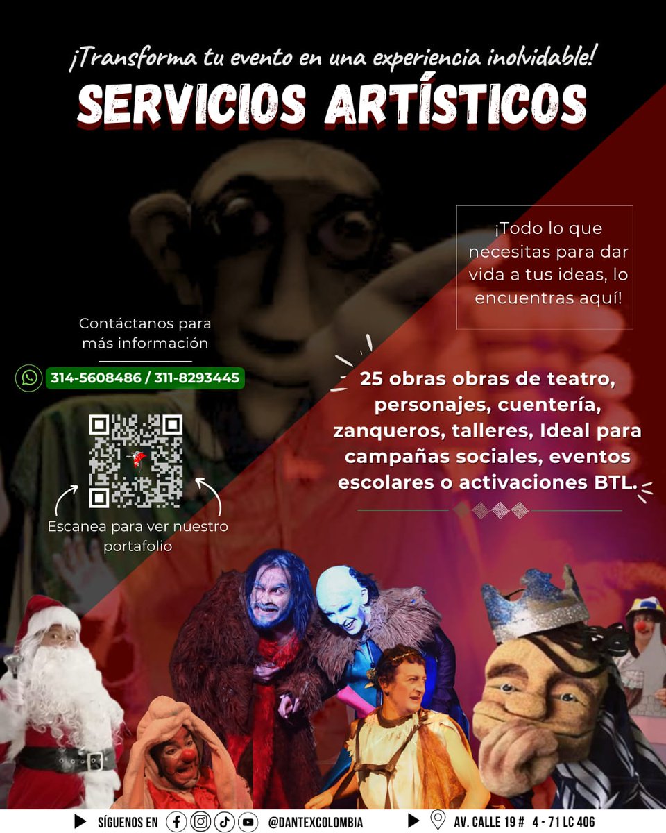 Dantexco2's tweet photo. Consulta nuestro portafolio artístico, tenemos miles de actividades para grandes y chicos .
#teatroinfantil #teatro #arte #actuación #eventos 
Te esperamos en @Dantexco2 
Av calle 19 # 4-71 Centro Comercial los Angeles. Sala 406 https://t.co/JrSrYL0h0h