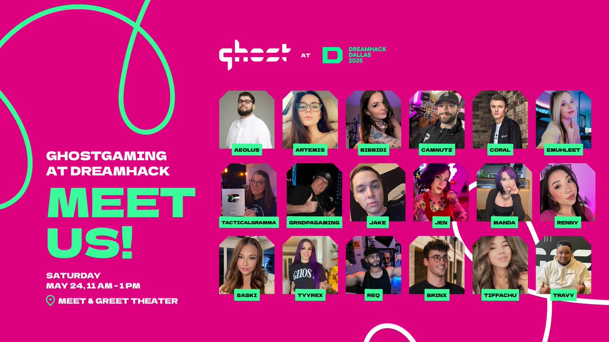 GhostGaming's tweet image. Come meet us at DreamHack Dallas! 👻
Join us tomorrow as we share best tips on the journey to becoming a content creator!
📍 Meet & Greet Theater
🗓️ Saturday, May 24th
⏰ 11AM - 1PM CT