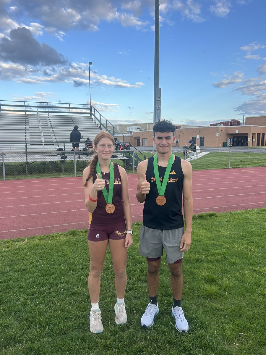 CRTF had 2 athletes compete in the pentathlon tonight at Mainland HS for the first time in school history! Danny Troncoso (2025) and Ciara Lohman (2027) competed in 5 events (high hurdles, shot put, high jump, long jump, 800/1500) and both earned spots on the podium. Shoutout to