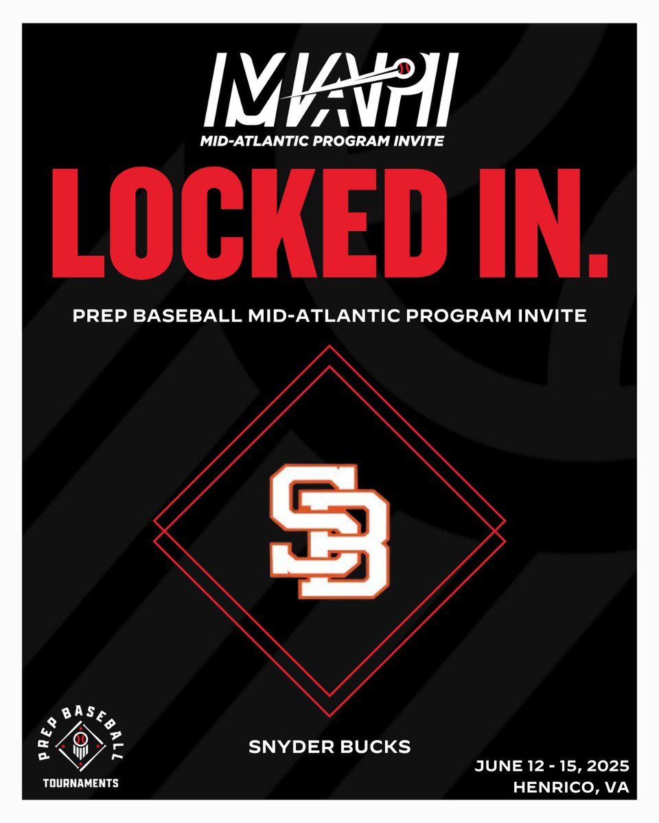 Prep Baseball Virginia/DC (@prepbaseballva) on Twitter photo 🏆 Mid-Atlantic Program Invite 🏆
More than 100 teams from 8️⃣ states and Canada descend upon Richmond on June 12-15 for the best tournament in the Mid-Atlantic.
🔒 Snyder Bucks <a href="/SnyderBaseball/">Snyder Baseball</a>
See the full tournament ➡️ loom.ly/37q9PCk
#MAPI2025 🏆 Mid-Atlantic Program Invite 🏆
More than 100 teams from 8️⃣ states and Canada descend upon Richmond on June 12-15 for the best tournament in the Mid-Atlantic.
🔒 Snyder Bucks <a href="/SnyderBaseball/">Snyder Baseball</a>
See the full tournament ➡️ loom.ly/37q9PCk
#MAPI2025
