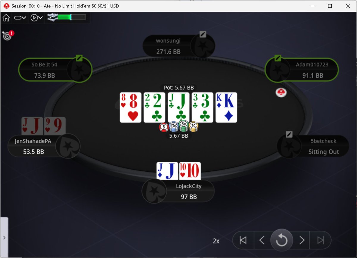 zenmadman's tweet photo. Hey @PokerStarsUSA , did I win an MTT ticket or something by playing top pair like a nit against @JenShahade ? https://t.co/U1VmLGXGMn