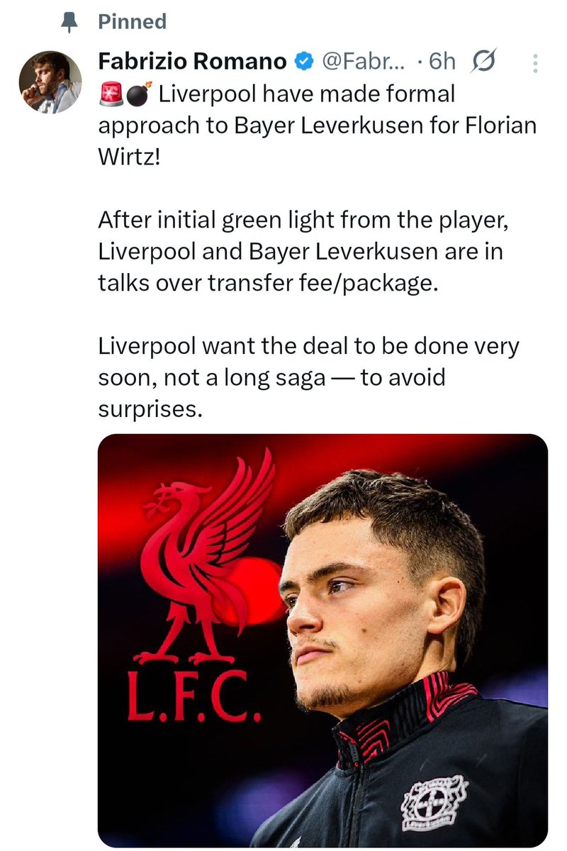 DrNelsonChong's tweet image. @FabrizioRomano unpinned Trent and now it's Wirtz to Liverpool #YNWA
Love to see this
Alisson
Bradley Konate VVD Kerkez
Gravenberch
Frimpong Mac Allister
Salah. Sesko Wirtz
@LFC #LFC #FridayFitness #SaturdayVibes Nunez Diaz