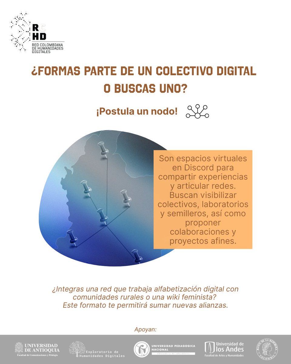 #ConvocatoriaHD
La #MaratónHD es también un espacio de encuentro y conformación de comunidad

Será el 18 y 19 de septiembre en modalidad híbrida
rchd.com.co/maraton/

<a href="/Banrepcultural/">Banrepcultural</a> <a href="/ArtesUniandes/">Facultad de Artes y Humanidades | Uniandes</a> <a href="/ExploratorioHD/">Exploratorio Humanidades Digitales UdeA</a> <a href="/EAFIT/">Universidad EAFIT</a> <a href="/ArtesHumEAFIT/">Escuela de Artes y Humanidades EAFIT</a>