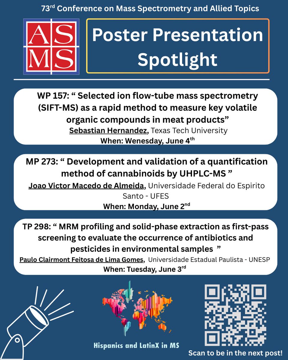 📣  We’re excited to highlight Latinx scientists presenting posters in Baltimore!
👏 Shoutout to:
Sebastian Hernandez,  João Victor Macedo de Almeida and
Paulo Lima Gomes

🌟 Want to be featured? Fill out the form:
🔗 lnkd.in/e64cpknt

#HispanicAndLatinx #MassSpectrometry