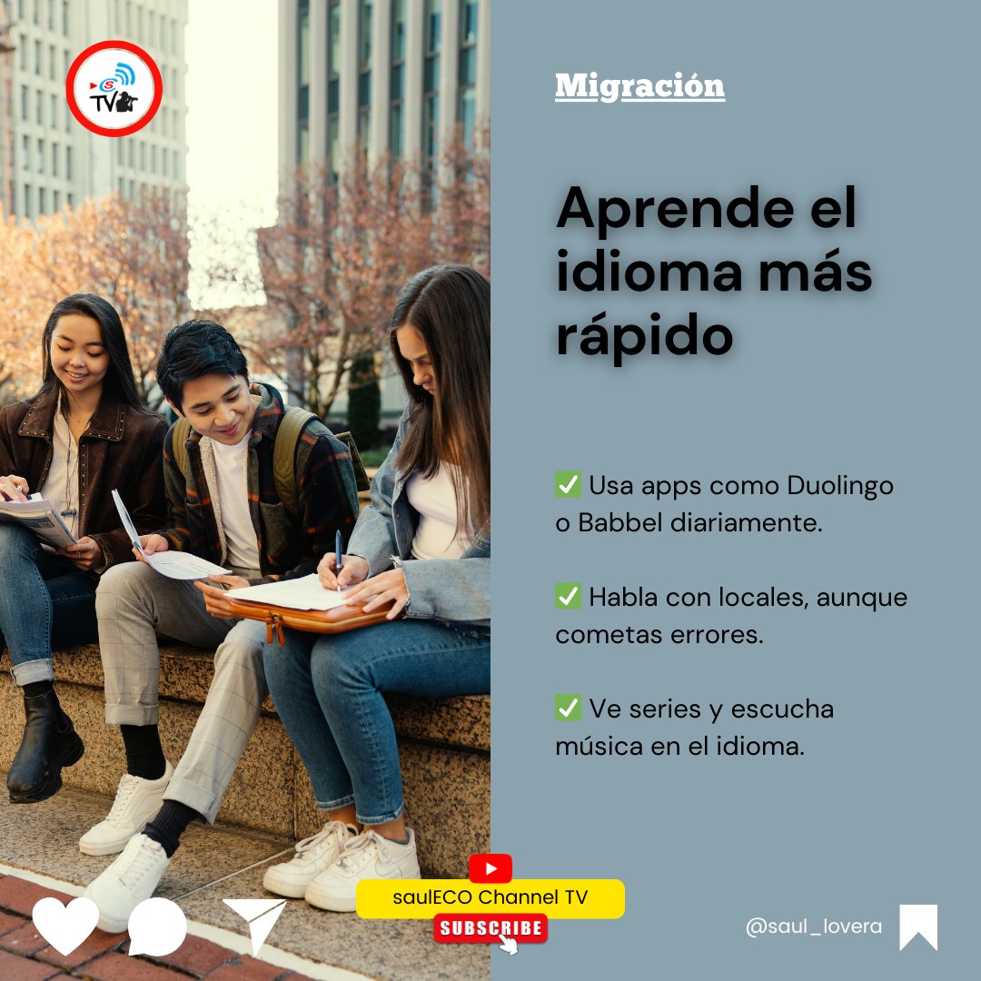 saullovera's tweet photo. Migrar es más que cambiar de lugar; es #reinventarse. El #idioma es la llave que abre puertas en tu nuevo #hogar.
#Suscríbete hoy a nuestro canal de #YouTube
https://t.co/xktq0yZR5n
#Migración #AprenderIdiomas #Adaptación #VidaNueva #IdiomaLocal #Integración #saulECOChannelTV https://t.co/OKWHavQNle
