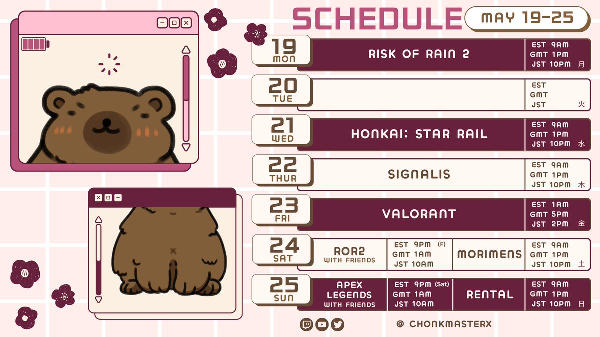 Forgot to post the sched here!
Will go live in a bit for the RoR2 collab, see u guys!