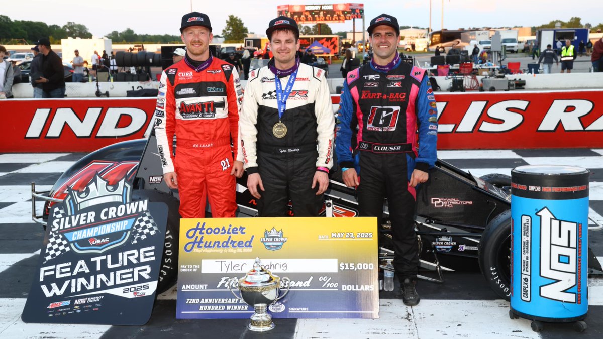 USAC Racing (@usacnation) on Twitter photo The #HoosierHundred Podium! ๐
Tonight's top-3 USAC Silver Crown finishers at <a href="/RaceIRP/">Lucas Oil Indianapolis Raceway Park</a>. ๐
๐ฅ <a href="/TylerRoahrig/">Tyler Roahrig</a> || Newman Racing
๐ฅ <a href="/CJ_Leary_/">CJ Leary</a> || <a href="/teamazracing21/">Team AZ Racing</a> / <a href="/_PPR3p/">Petty Performance Racing</a> / Rossi
๐ฅ <a href="/MarioClouser/">Mario Clouser</a> || Kazmark Motorsports
๐ธ <a href="/rkfphoto98/">rich forman</a> The #HoosierHundred Podium! ๐
Tonight's top-3 USAC Silver Crown finishers at <a href="/RaceIRP/">Lucas Oil Indianapolis Raceway Park</a>. ๐
๐ฅ <a href="/TylerRoahrig/">Tyler Roahrig</a> || Newman Racing
๐ฅ <a href="/CJ_Leary_/">CJ Leary</a> || <a href="/teamazracing21/">Team AZ Racing</a> / <a href="/_PPR3p/">Petty Performance Racing</a> / Rossi
๐ฅ <a href="/MarioClouser/">Mario Clouser</a> || Kazmark Motorsports
๐ธ <a href="/rkfphoto98/">rich forman</a>