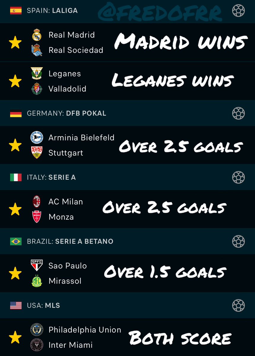 Fredofrr's tweet image. Saturday
+730 Parlay 👊🏼 Good luck 🍀
All day parlay from Europe to South America. Vaaammooosss