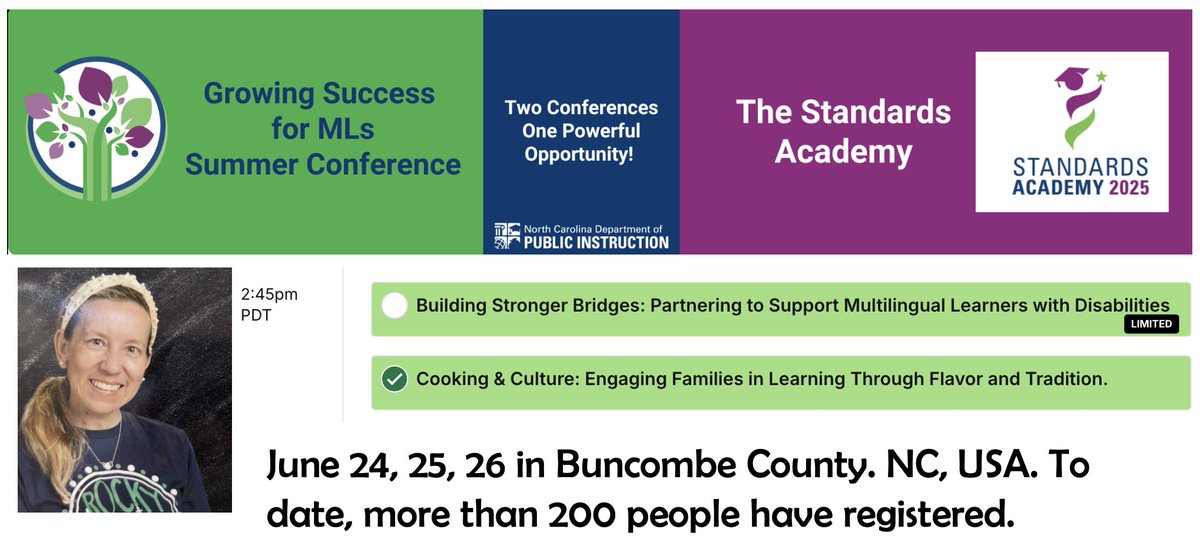 🌎 US Global Cultural Experience. In-Person Session: Presenter Series. I'm excited to be one of the presenters at NC Standards Academy &amp; MLs Summer Conference 🇺🇸🇨🇱 ncdpiacademywest.sched.com/list/simple  <a href="/sched/">Sched</a> <a href="/NubiaDiaz2022/">Nubia Diaz</a> <a href="/ParticipateLrng/">Participate Learning</a> #unitingourworld <a href="/MGSDschools/">MGSD schools</a>